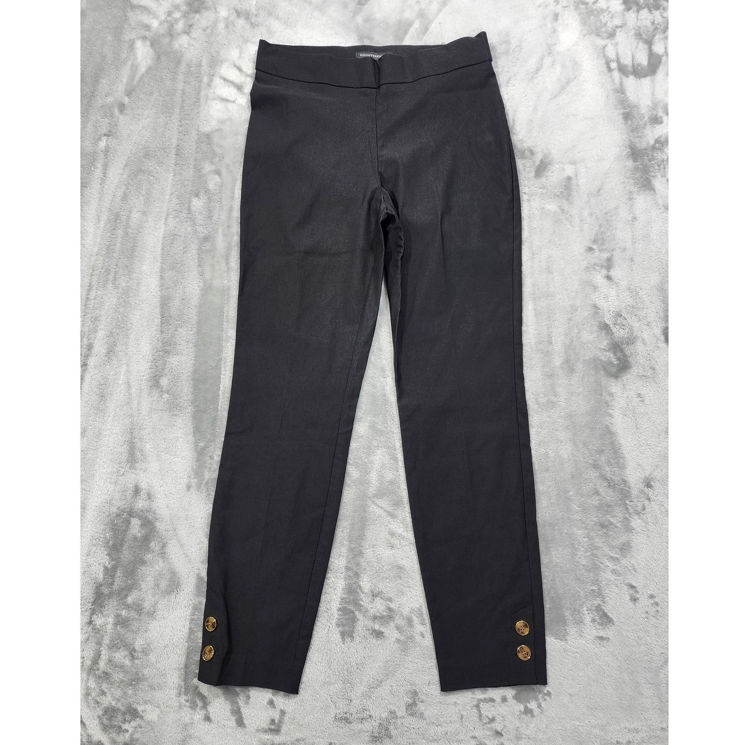 Counterparts Pants Womens S Black Ponte Ankle Skinny Pull On Stretch Button Hem