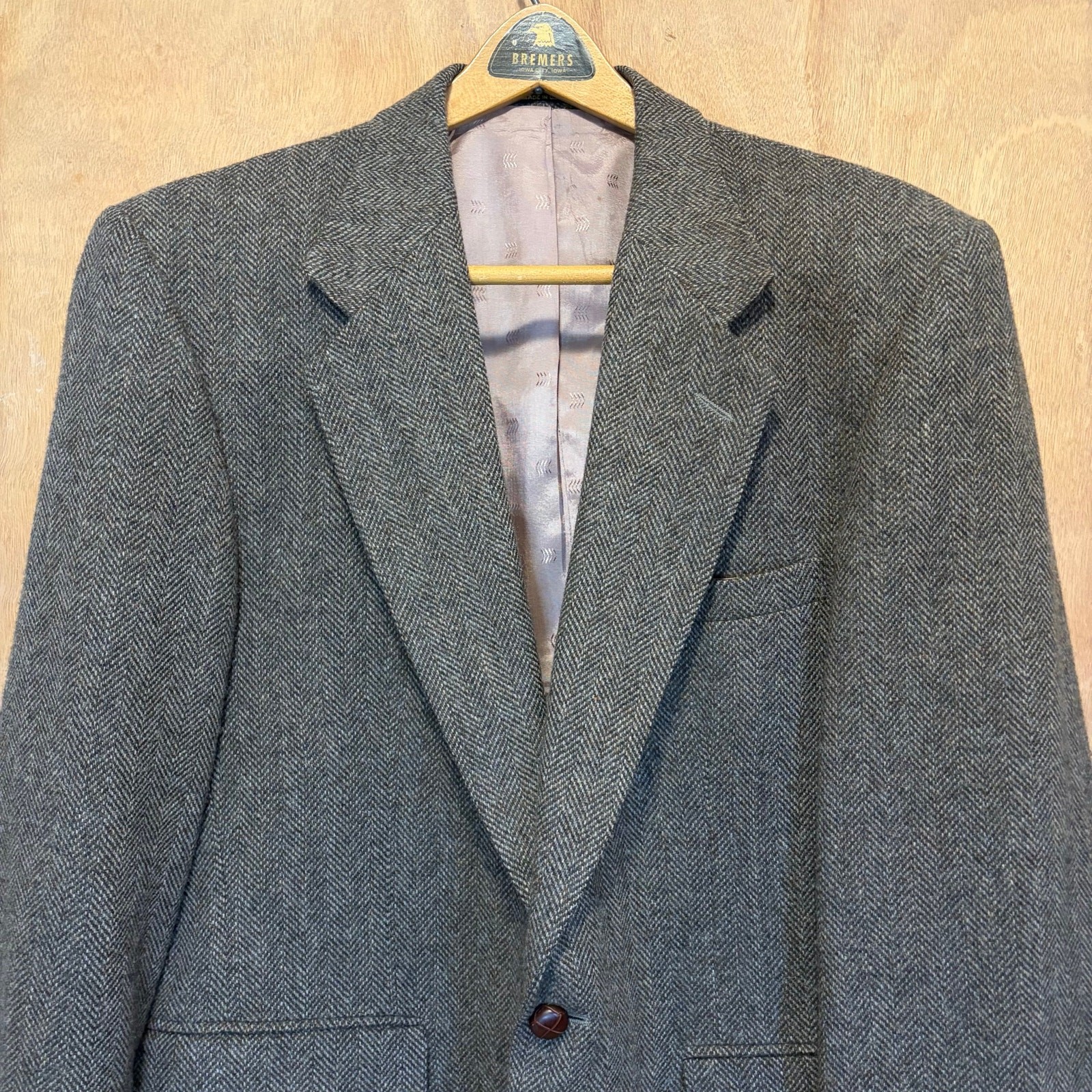 Vintage Deansgate 100% Wool Herringbone Blazer 41R 2-Button Sport Coat Tweed