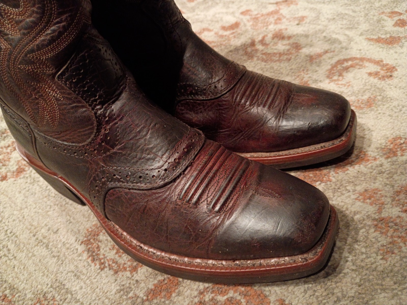 ARIAT HERITAGE BROWN BULLHIDE LEATHER SQUARE TOE COWBOY BOOTS 10002227 MENS 8.5D