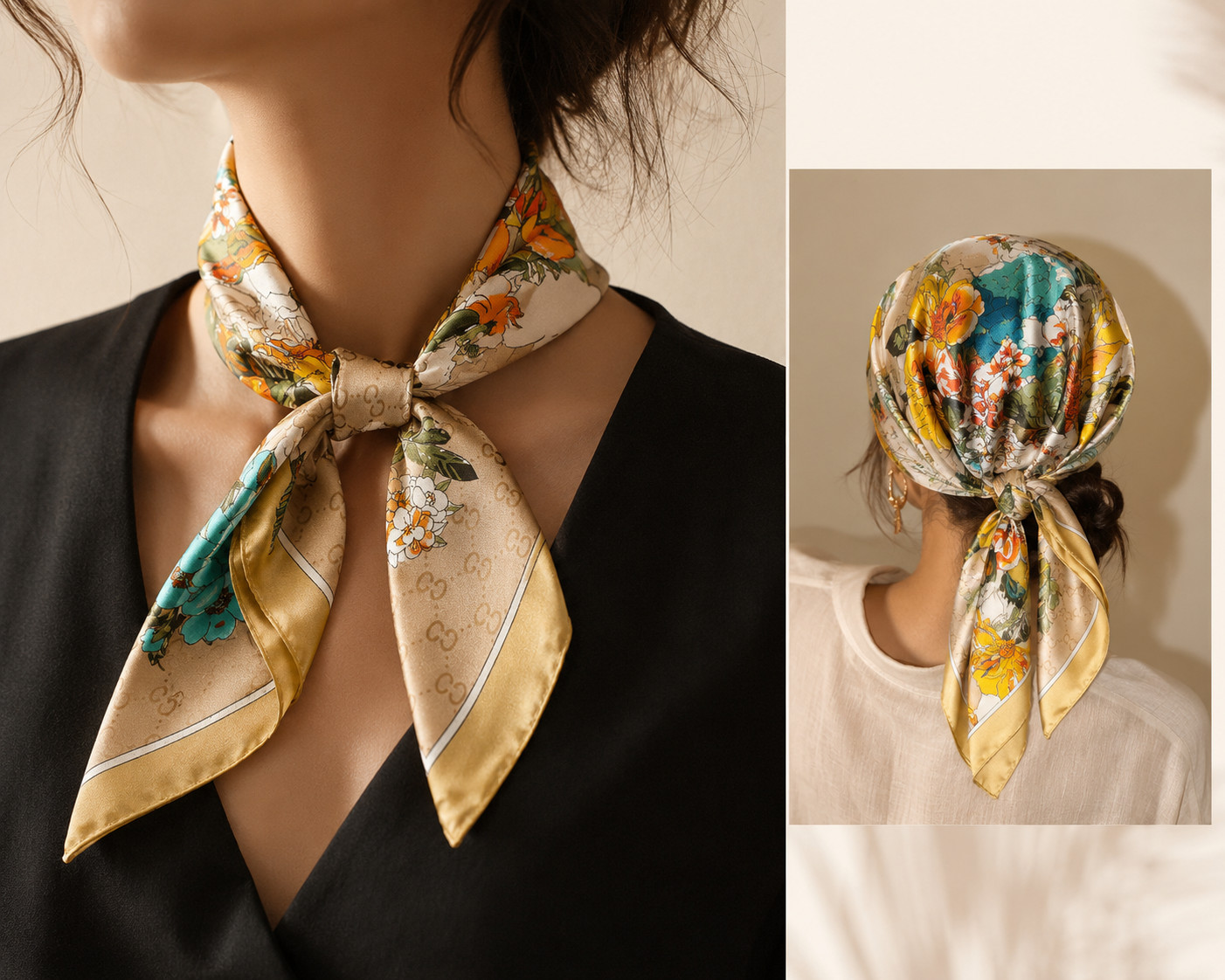 5-Pack Silk Like Satin Square Scarf 70x70cm, Floral Head Neck Hair Scarf