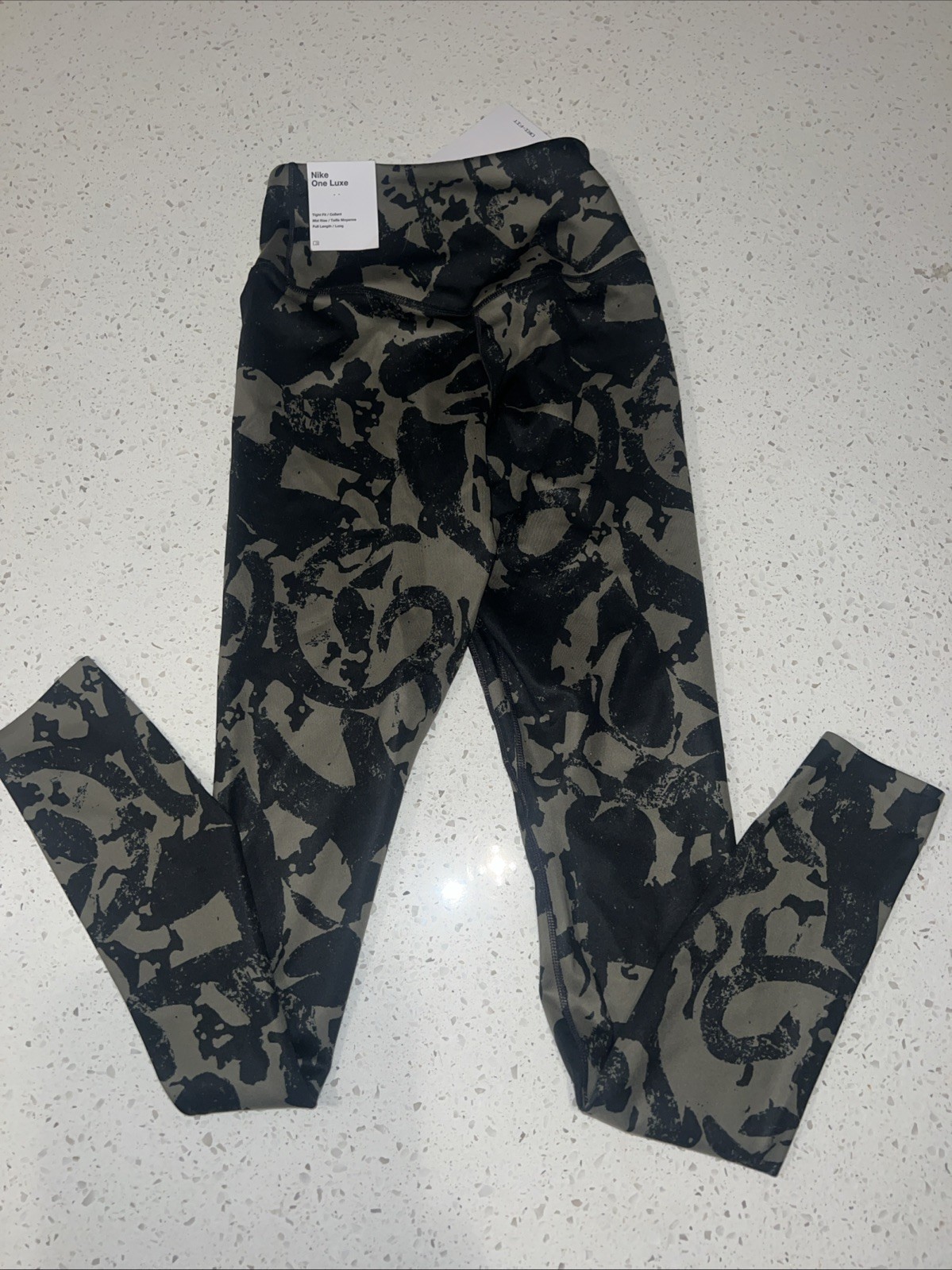 NIKE Khaki Green Black One Luxe Icon Clash Dri-Fit Mid Rise Active Leggings XXS