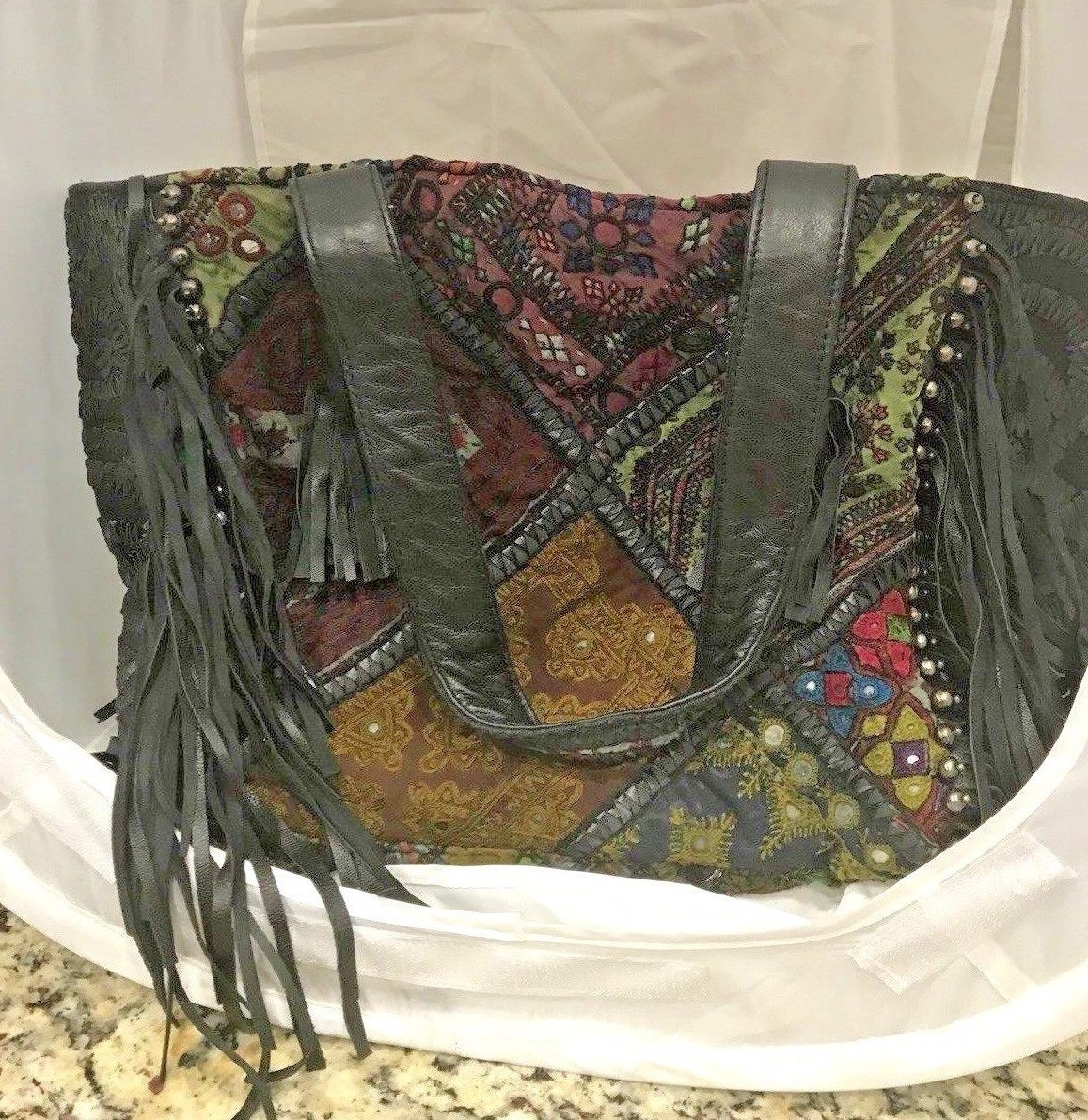 Clever Carriage Company GLOBAL ARTISAN SHOPPER Tote Handbag w/LEATHER TRIM nwot
