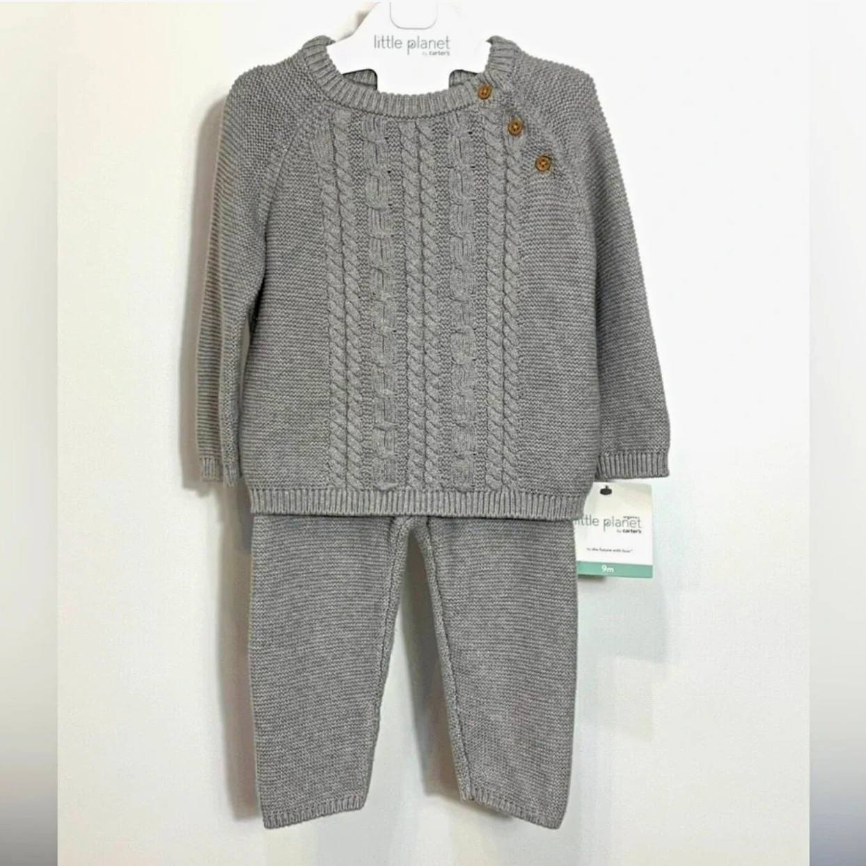 Little Planet by Carter’s 2pc Knit Sweater & Pants Set Gray Solid Button 24M