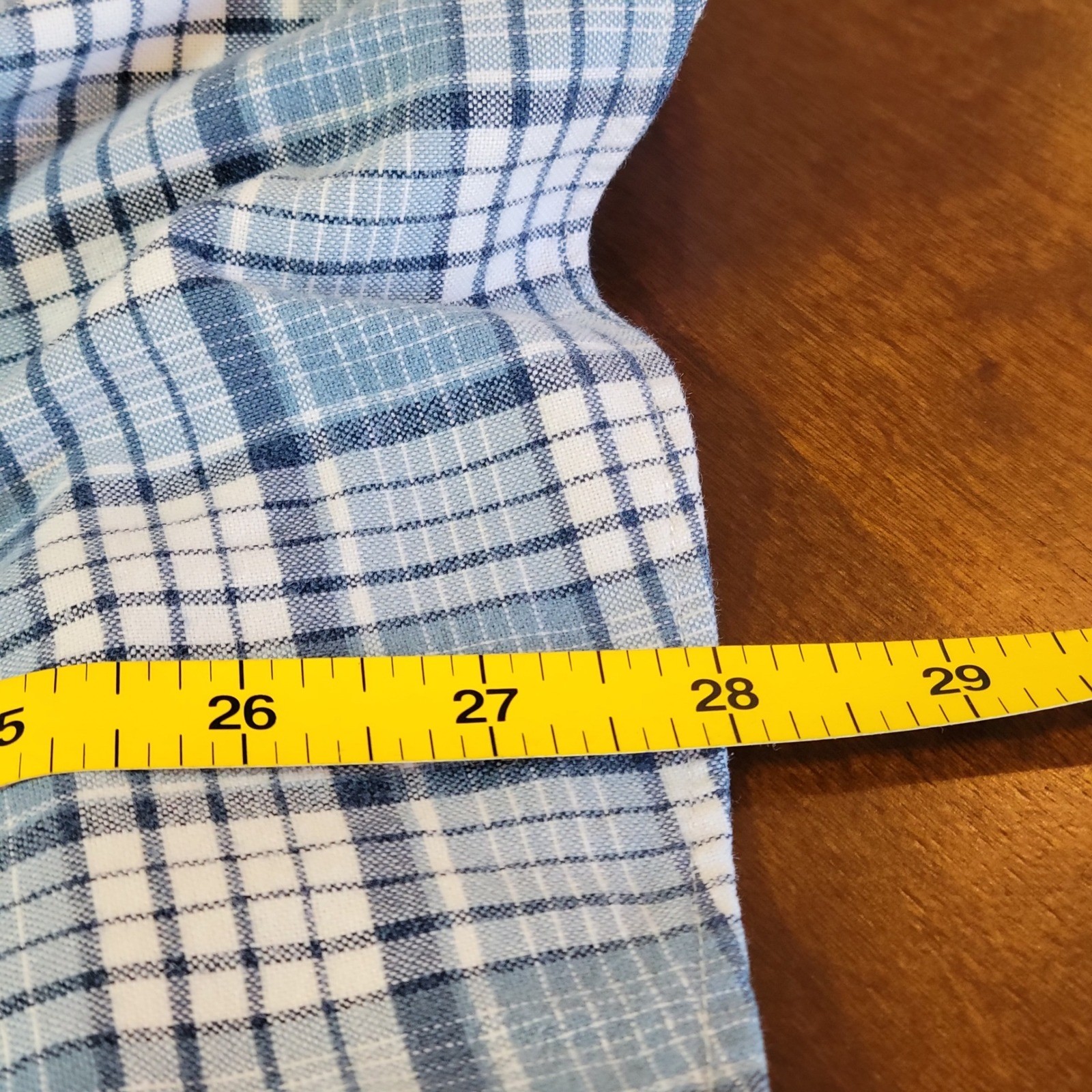 LL Bean Mens Slightly Fitted Short Sleeve Plaid Button Down Shirt Sz Large Blue