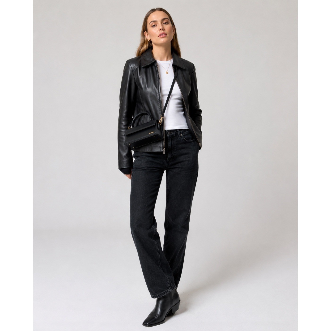 Vintage Worthington Black Lambskin Leather Zip Up Jacket Medium 90s Y2K Minimal