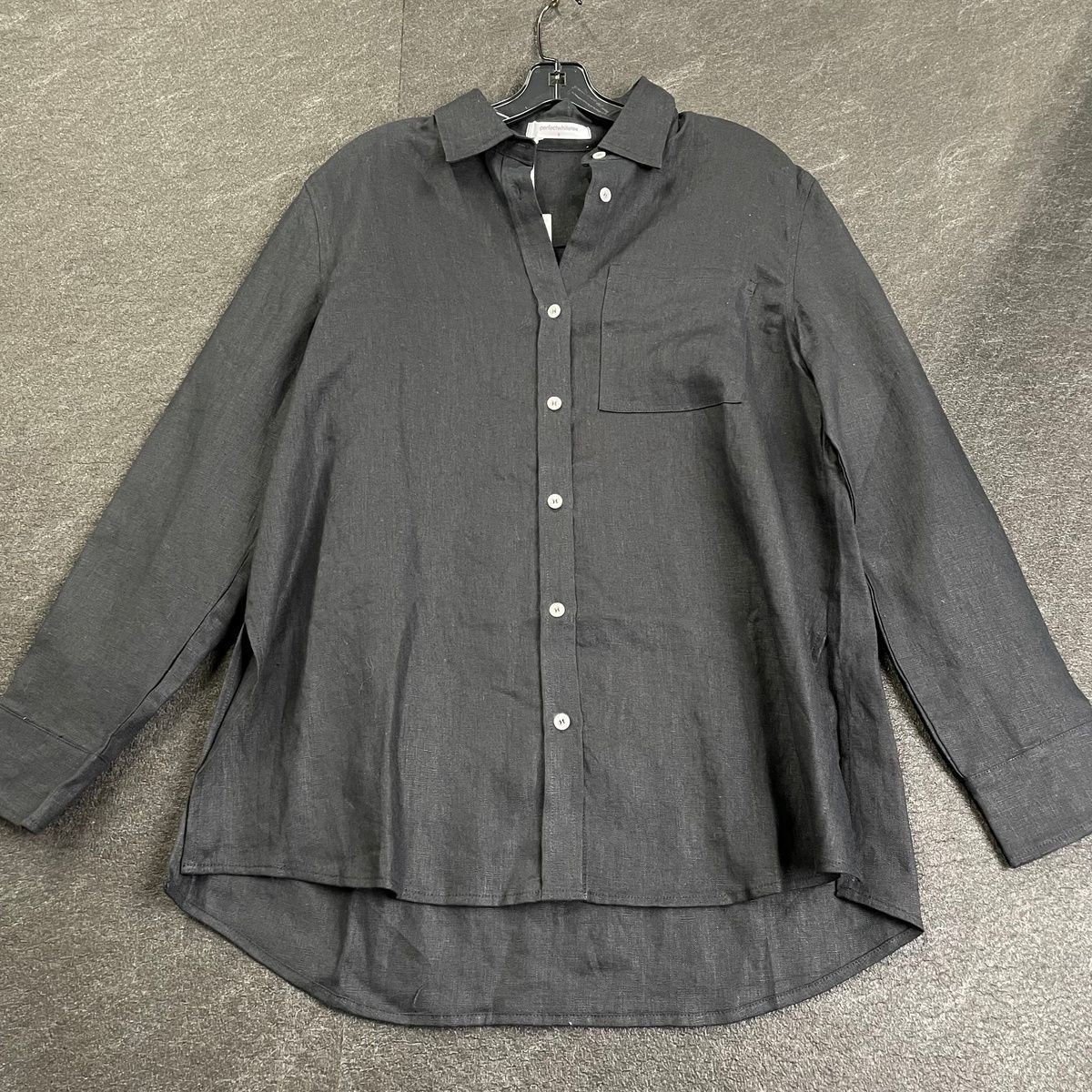 PERFECTWHITETEE Lorelai Linen Oversized Shirt Women’s Size S Black