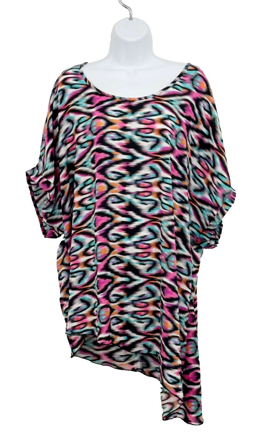 Unique Spectrum Asymmetric Plus Sz 3X Tunic Top Coverup Chiffon Lace Neon Beach