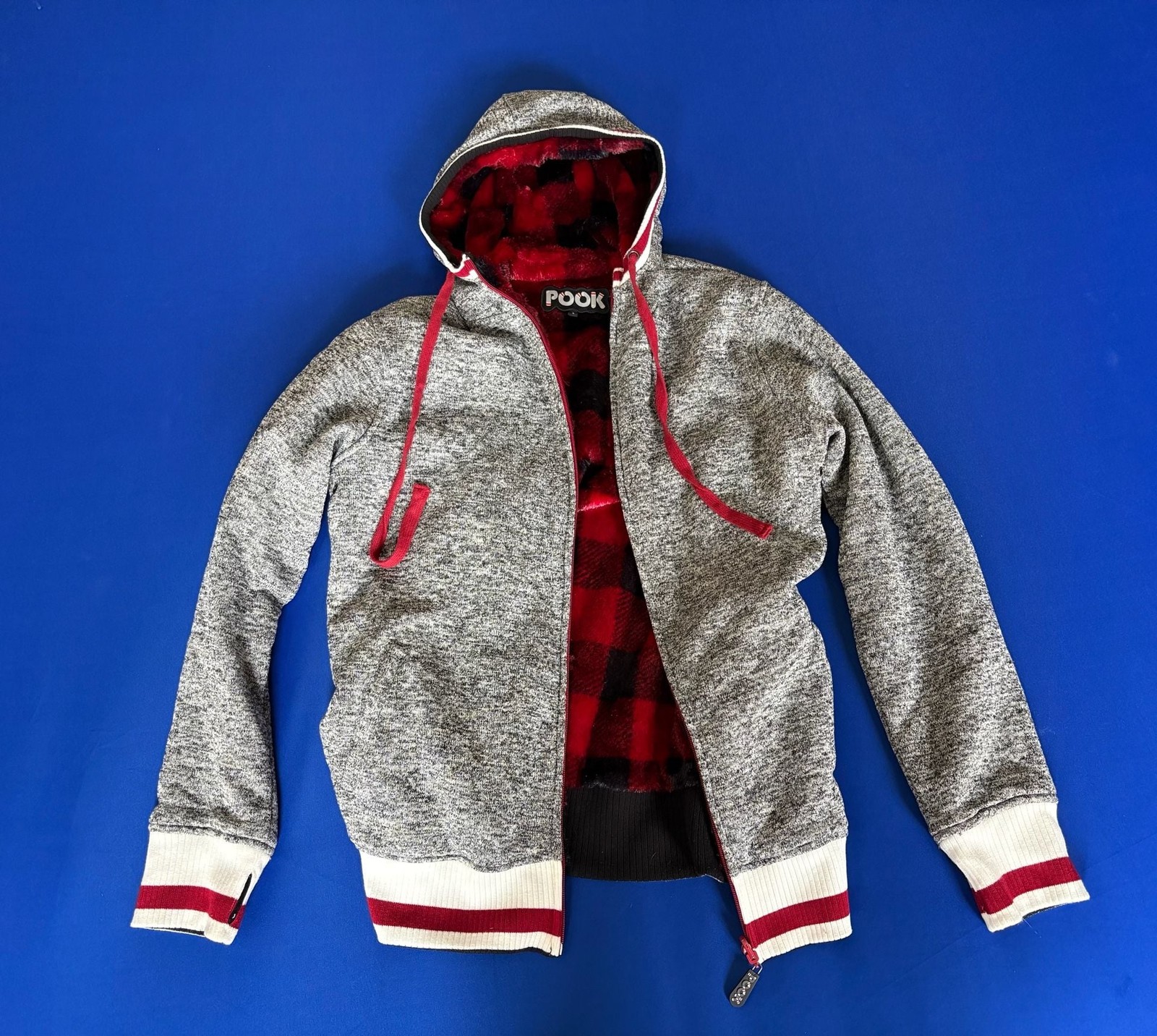 Pook Reversible Faux Fur Buffalo Plaid Zip-Up Hoodie