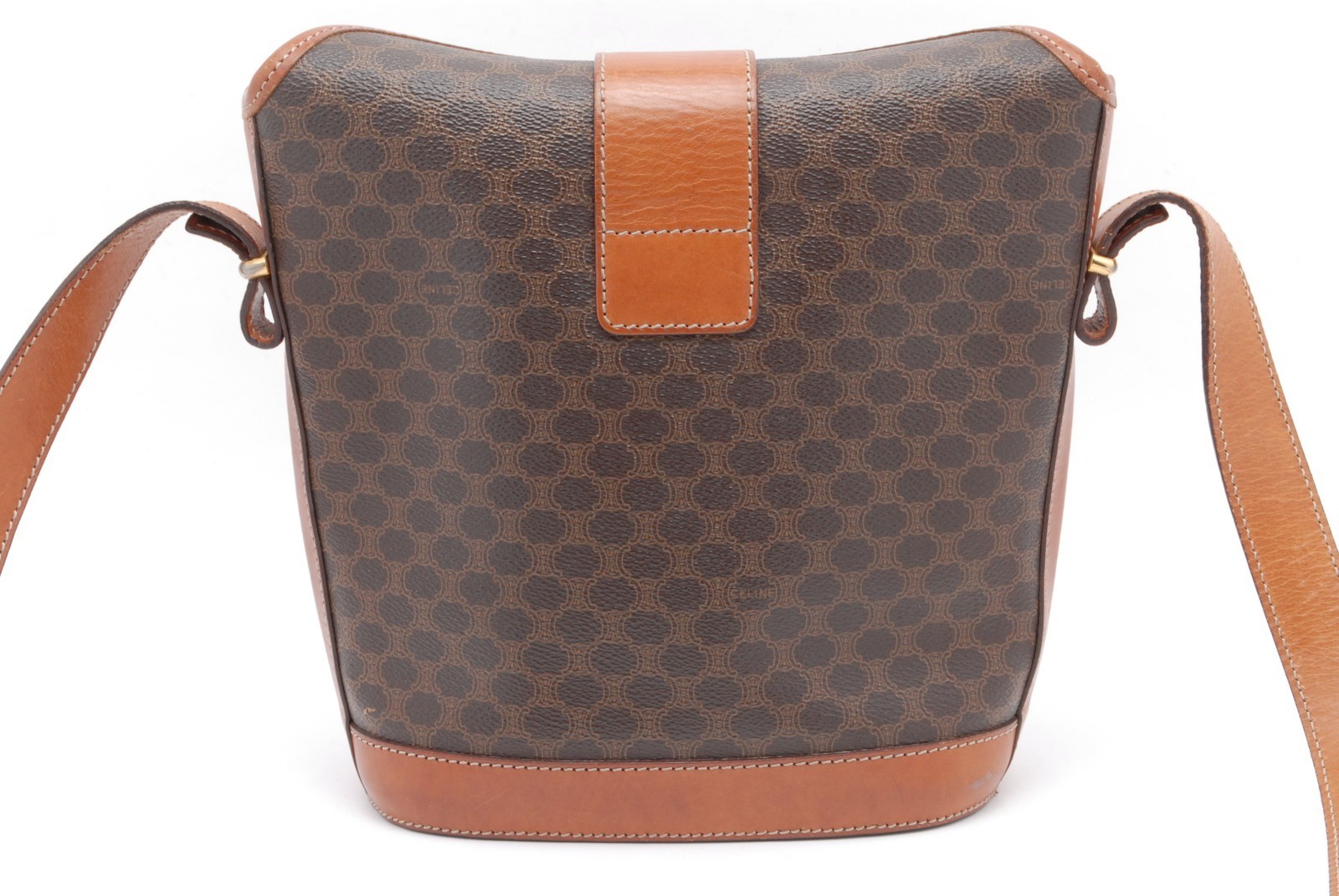 Celine Macadam PVC Leather Shoulder Bag Brown Crossbody Vintage Italy