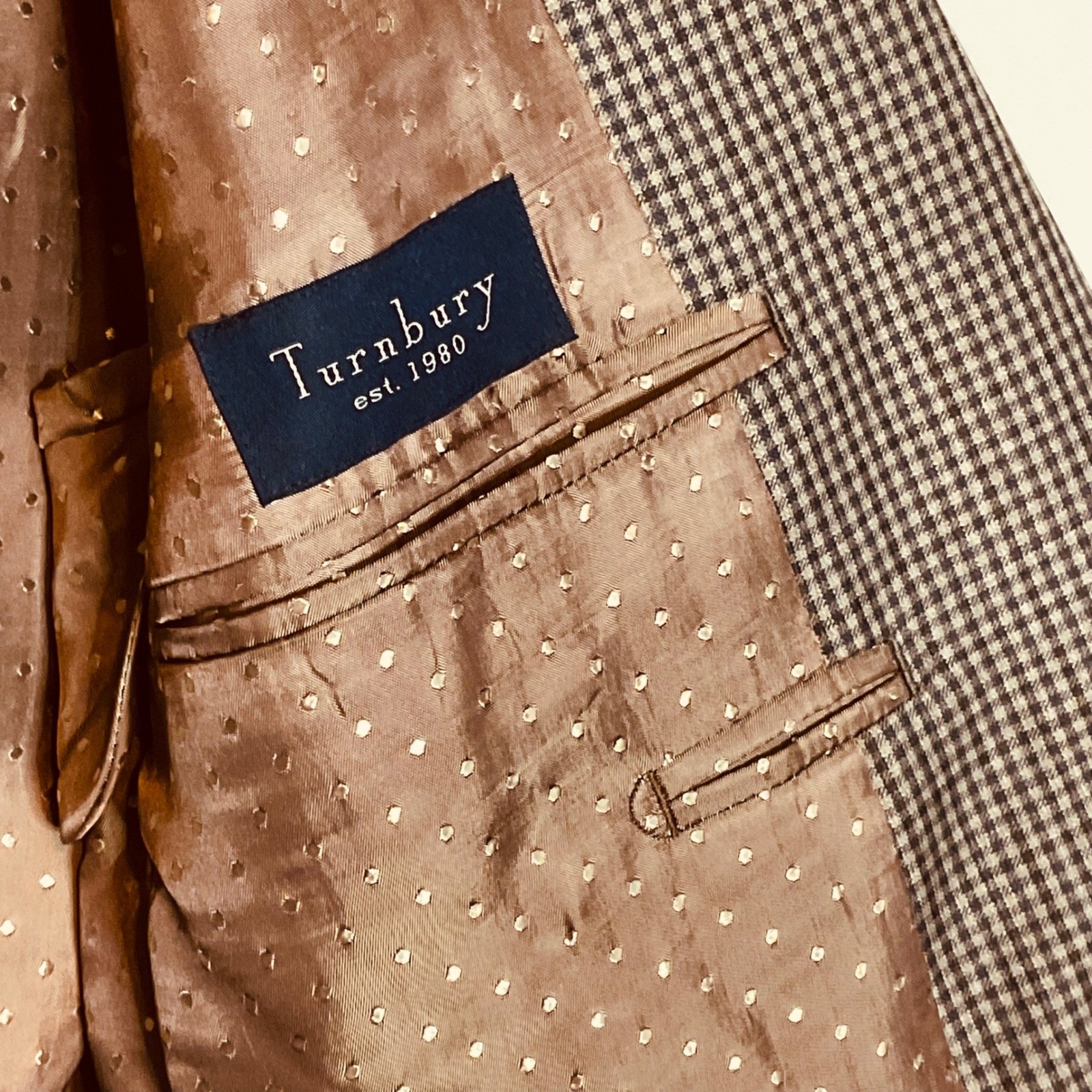 TURNBURY men’s sportcoat blazer jacket 44L 100% WOOL hounds tooth