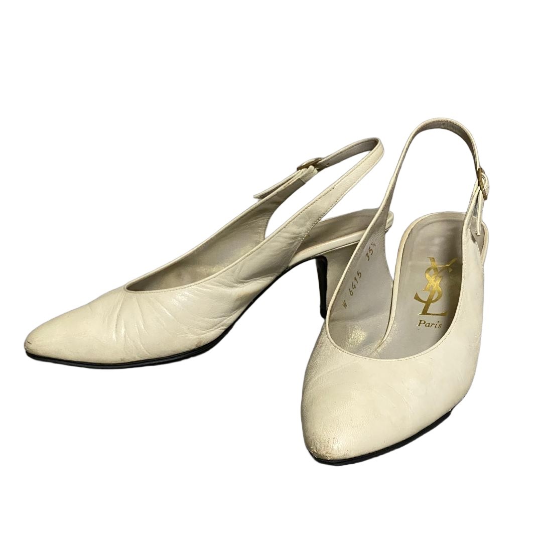 YSL Yves Saint Laurent Backstrap Pumps Leather Ivory Women’s Size EU35.5/US5.5