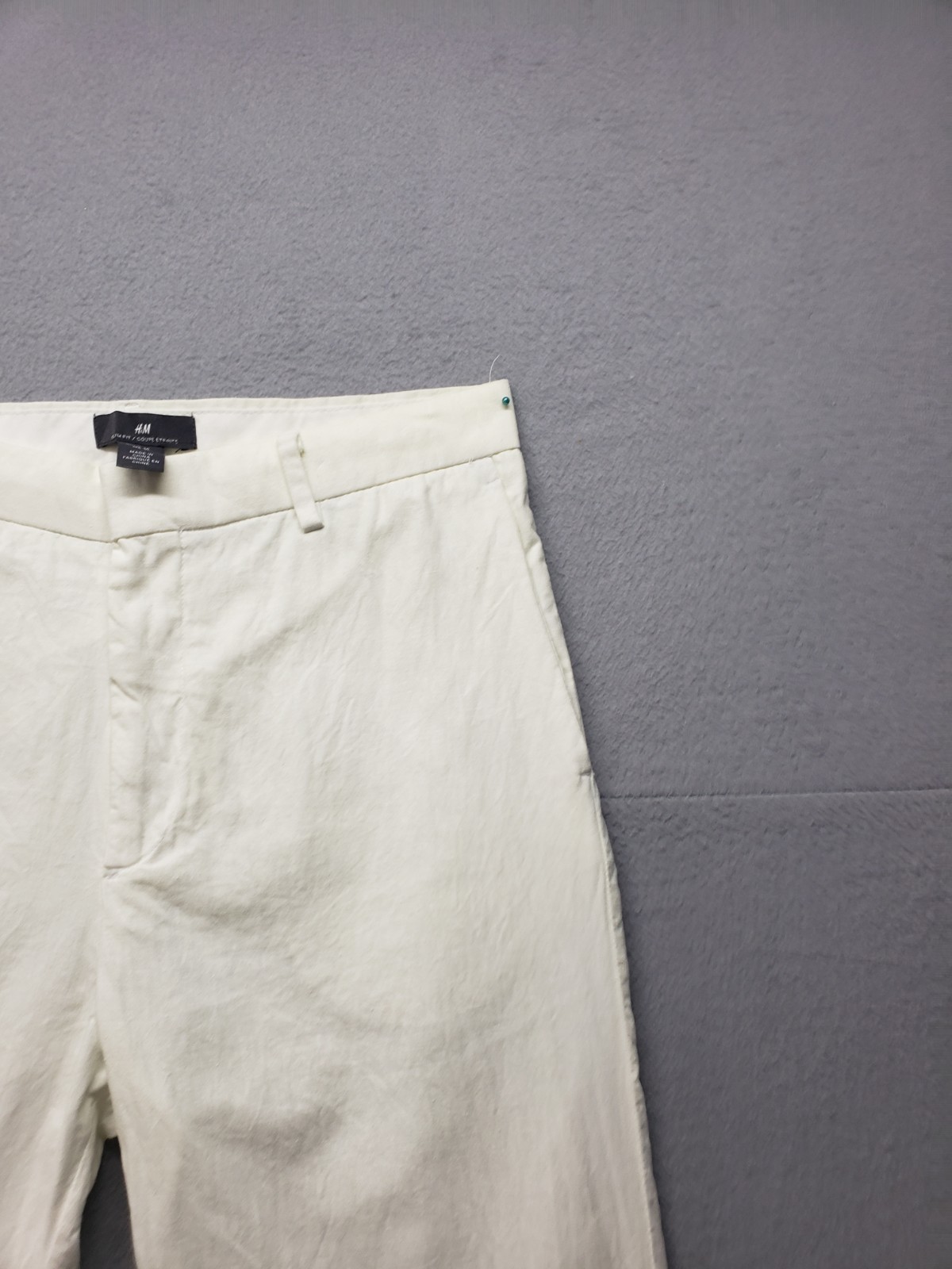H&M Men Chino Pant 30 White Slim Fit Flat Front Mid Rise Preppy Casual Workwear