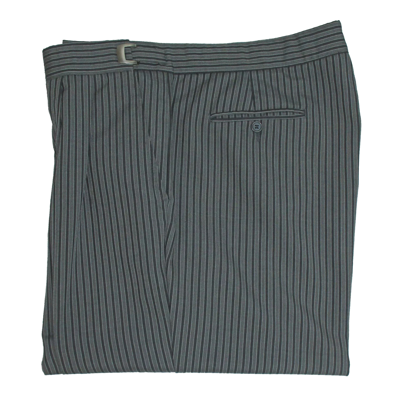 Men’s Grey & Black Hickory Striped Pants Pleated Front Adjustable 27-29″ Waist