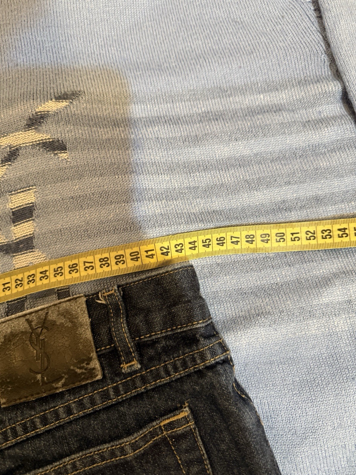 34×30 YSL Jeans Pants Big Logo Indigo Selvedge Yves Saint Laurent Y2K