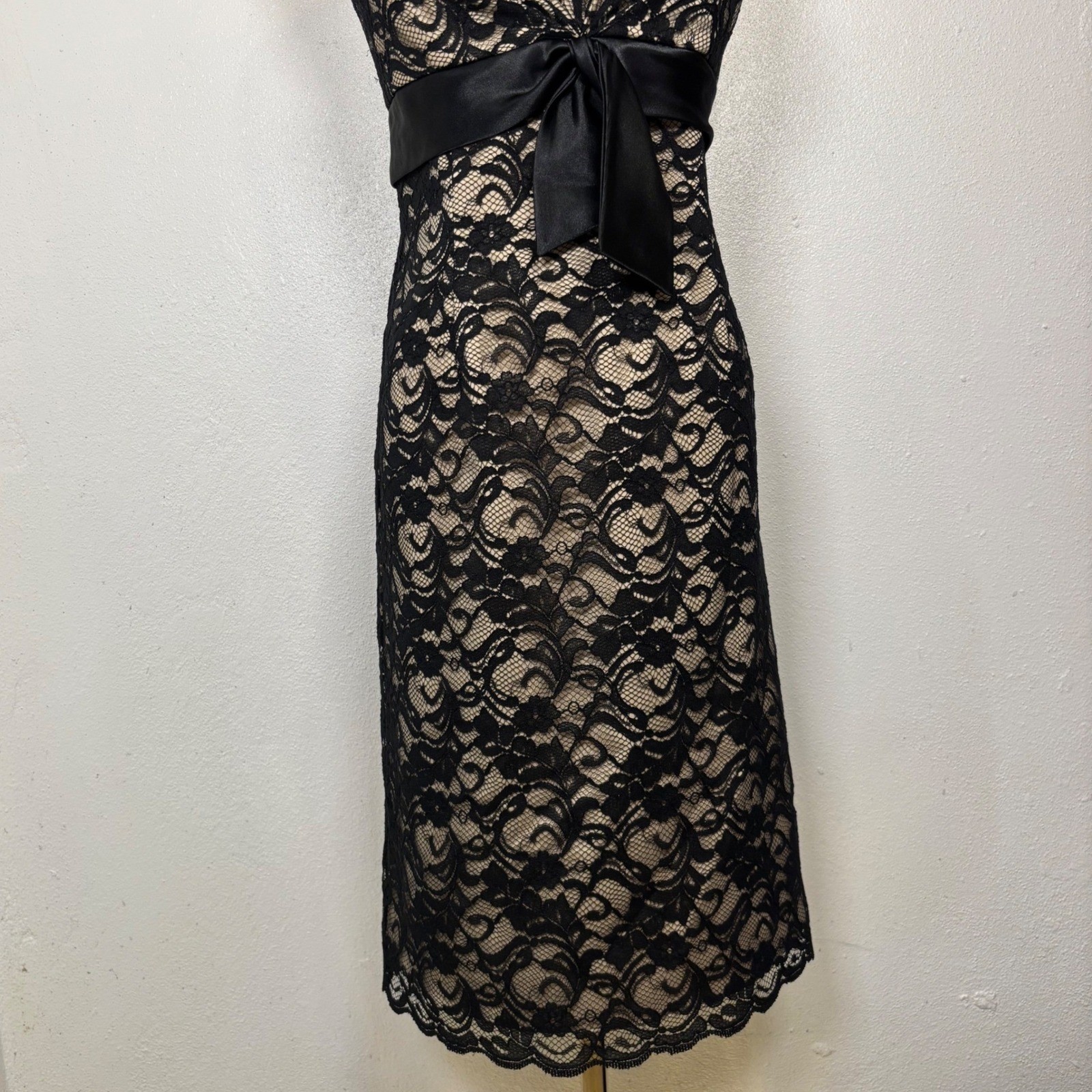 white house black market lace bow black beige dress y2k coquette chic goth 00s