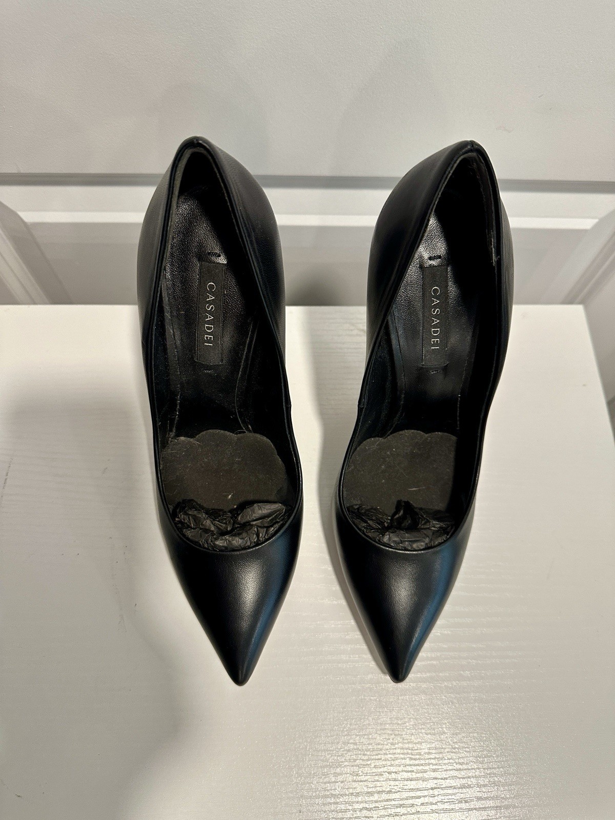 Casadei 115mm Blade Pumps Black Leather Pointed Stiletto Heel 37.5