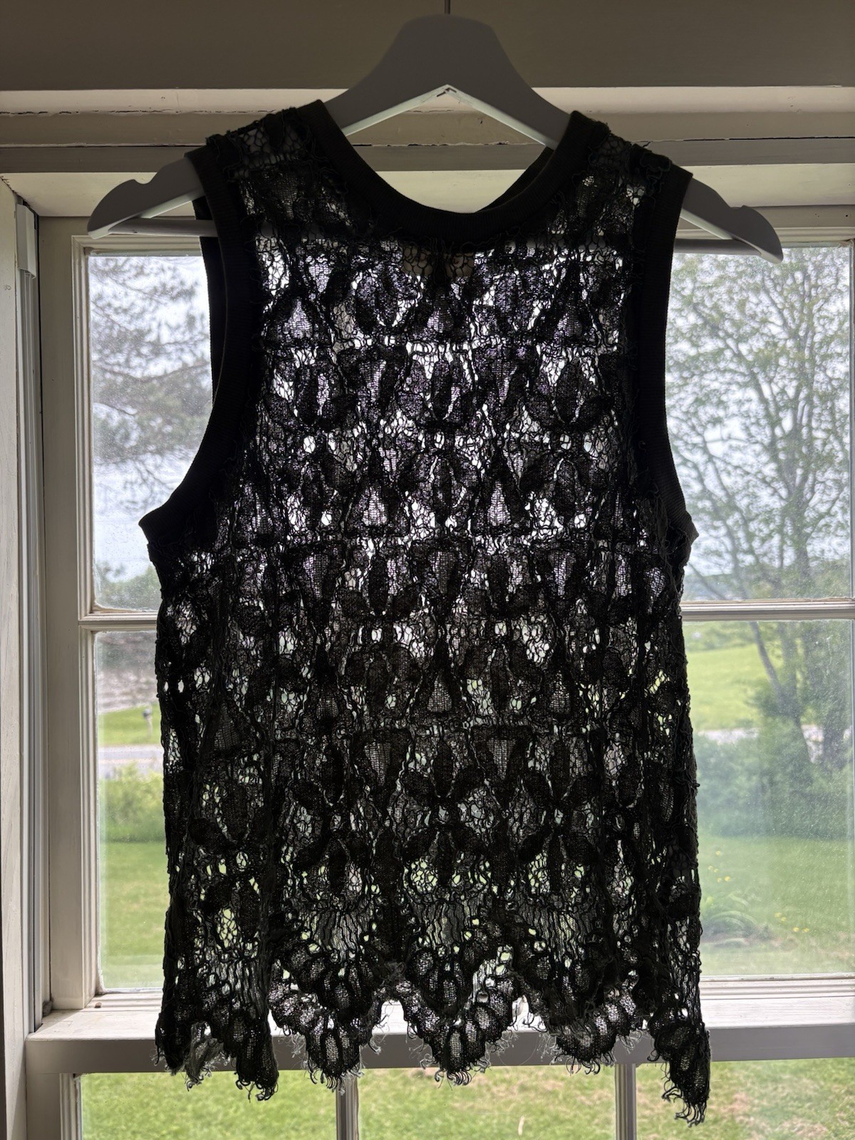 Deletta (Anthropologie) Dark Green Lace Sheer Sleeveless Tank Top XS