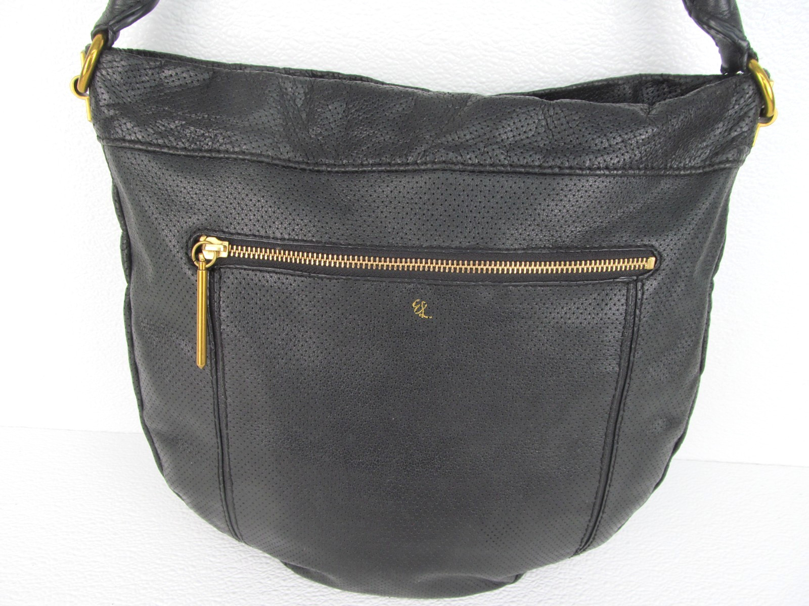 Elliott Lucca Black Perforated Leather Shoulder Bag Handbag Purse