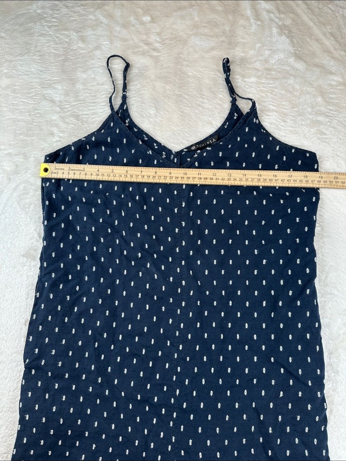 Athleta Navy Blue Dot Print Jumpsuit Womens 6 Adjustable Strap Wide Leg | Boho