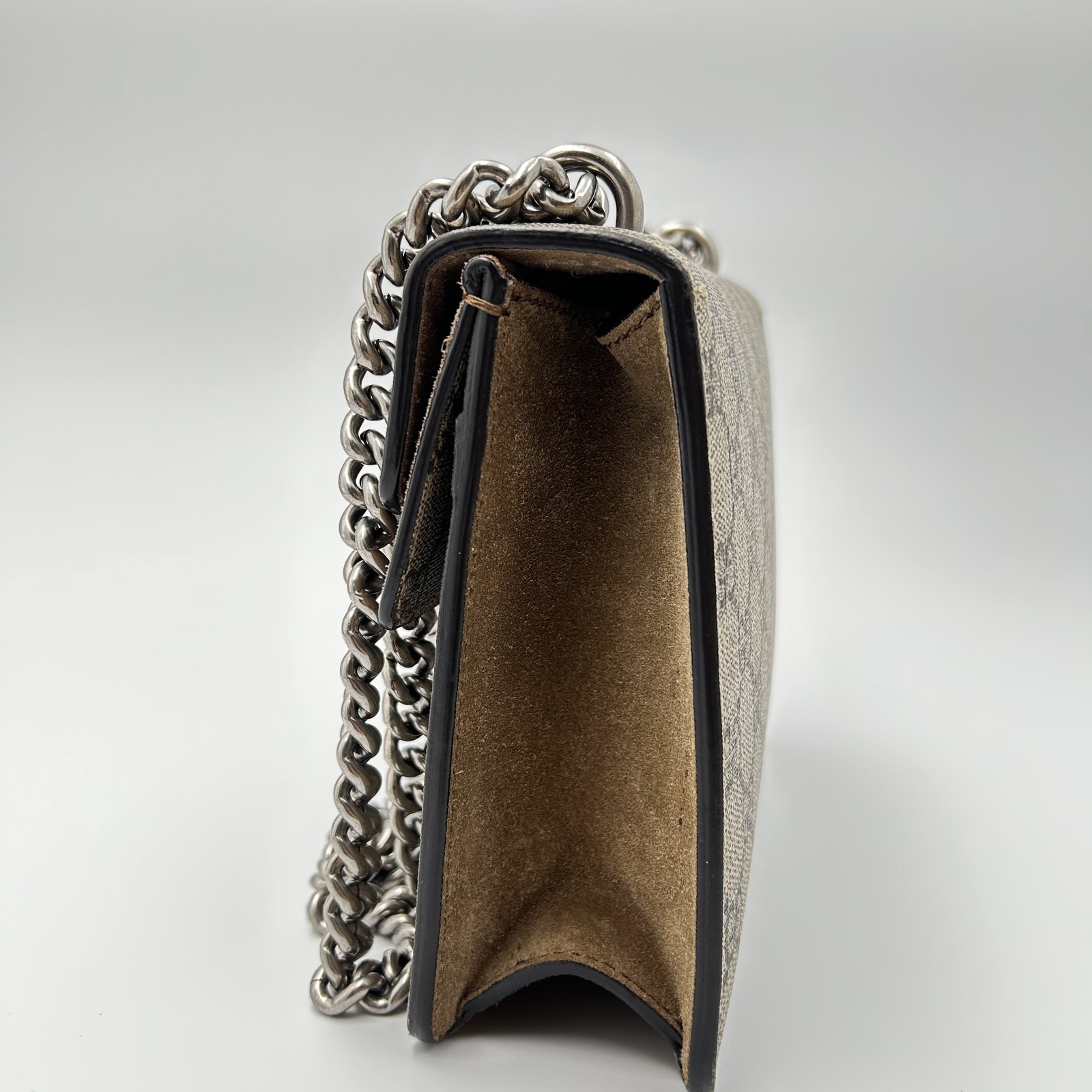 GUCCI Dionysus Mini GG Supreme Canvas Chain Crossbody Shoulder Bag Silver HW