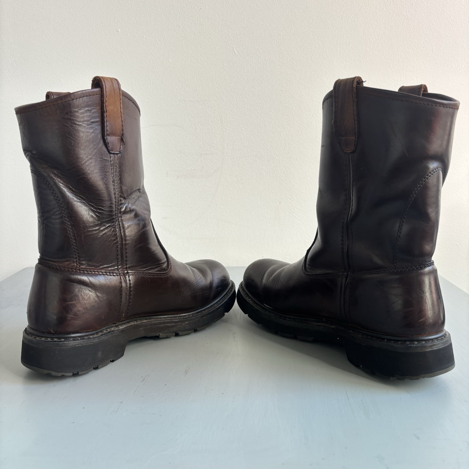 Wolverine Wellington Brown Leather Boots Slip Resistant Size 9 Soft Toe Men’s
