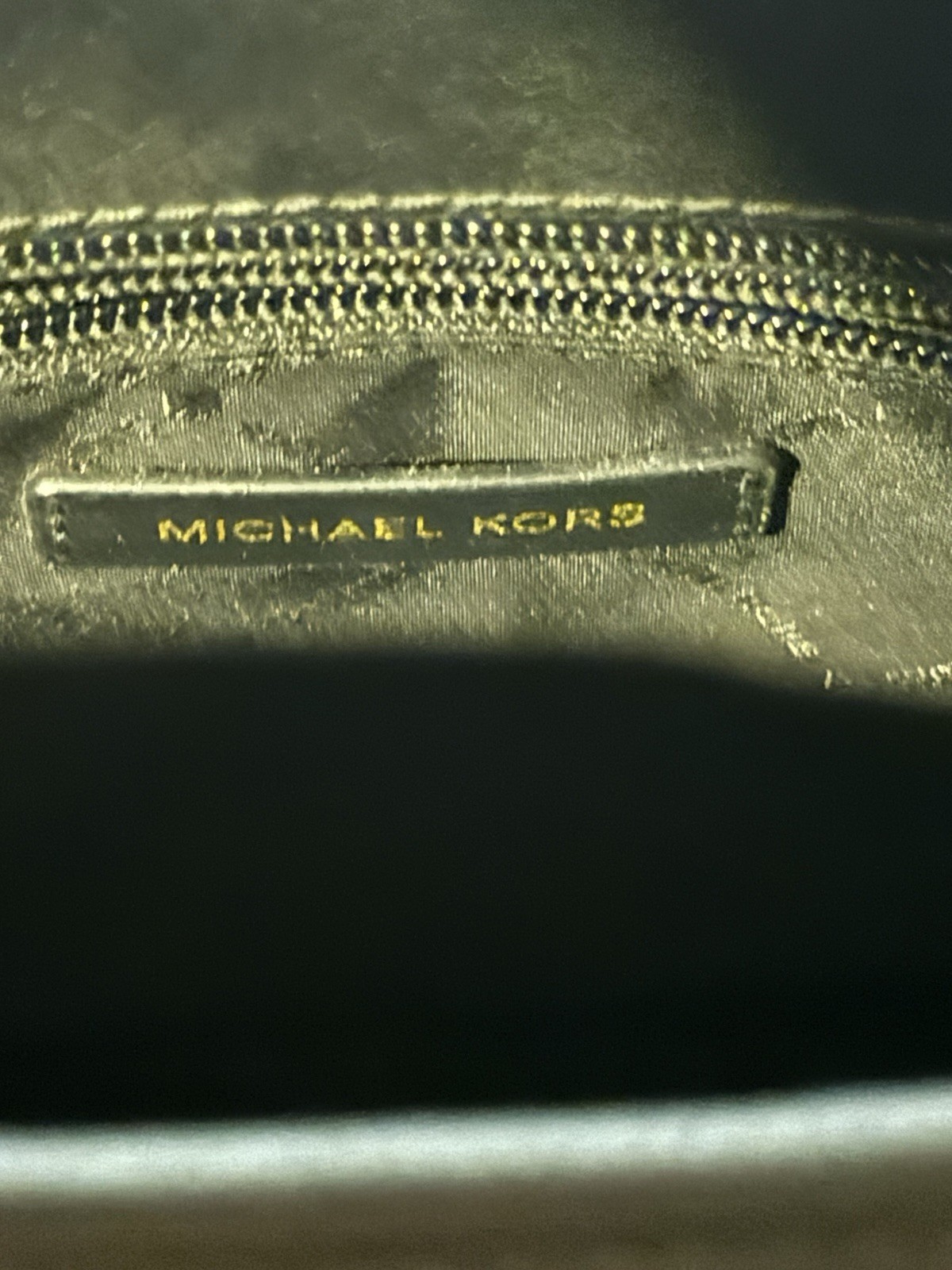 Michael Kors Black Tote Zip Top Gold Hardware MK Charm Inner Pockets Lined
