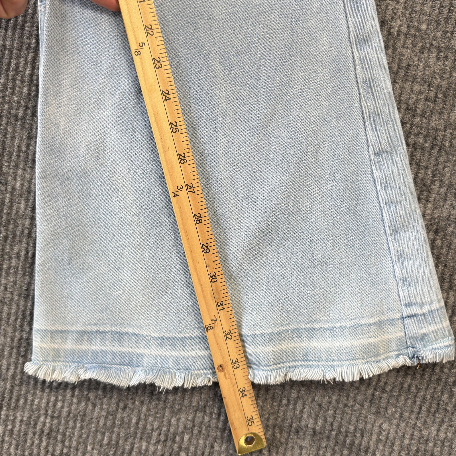 Cello Flare Jeans WomensM13 Light Wash High Rise Distressed Fringe Hem Stretch
