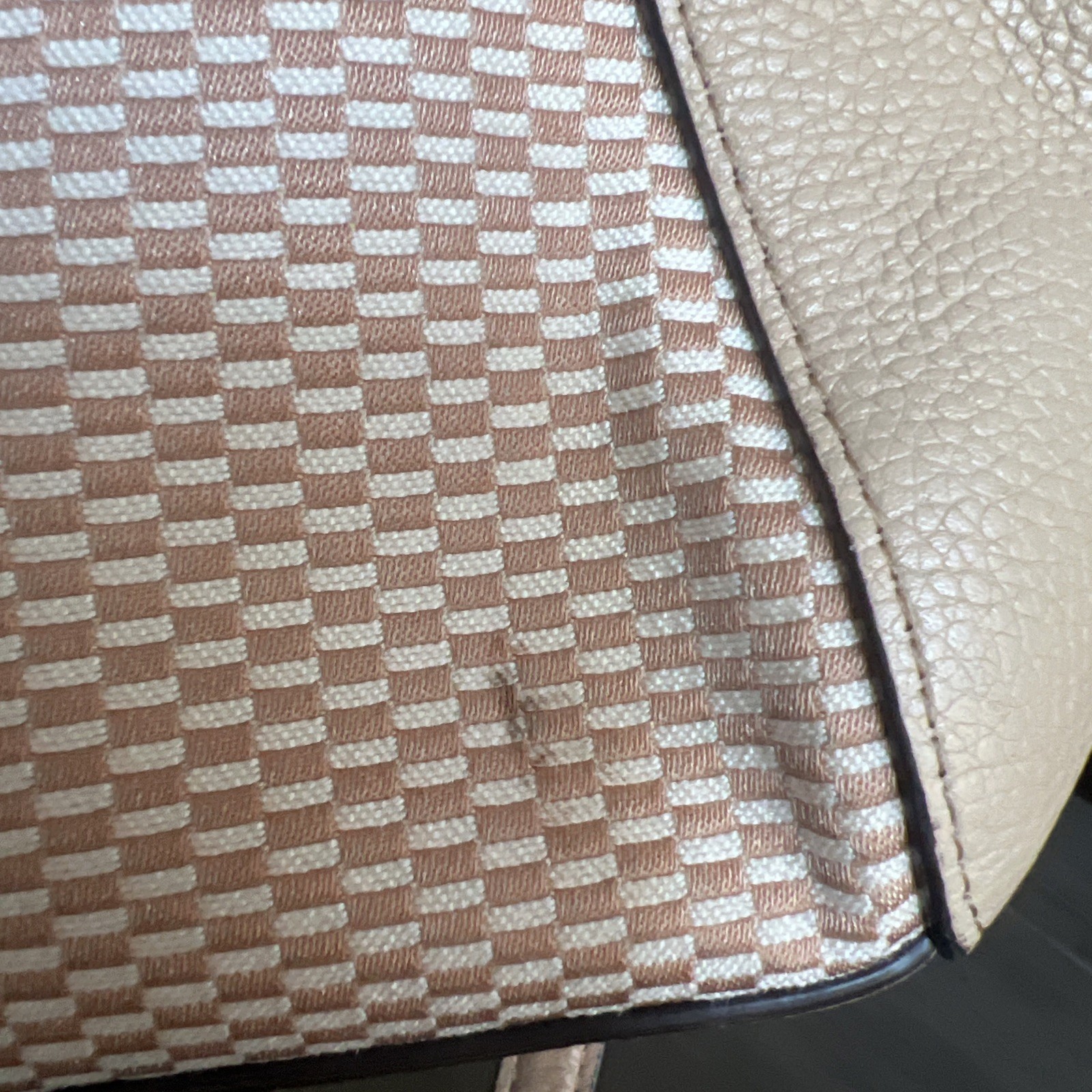 COACH Pairie Satchel in Pebble Leather and Checkerboad Fabric Neautral