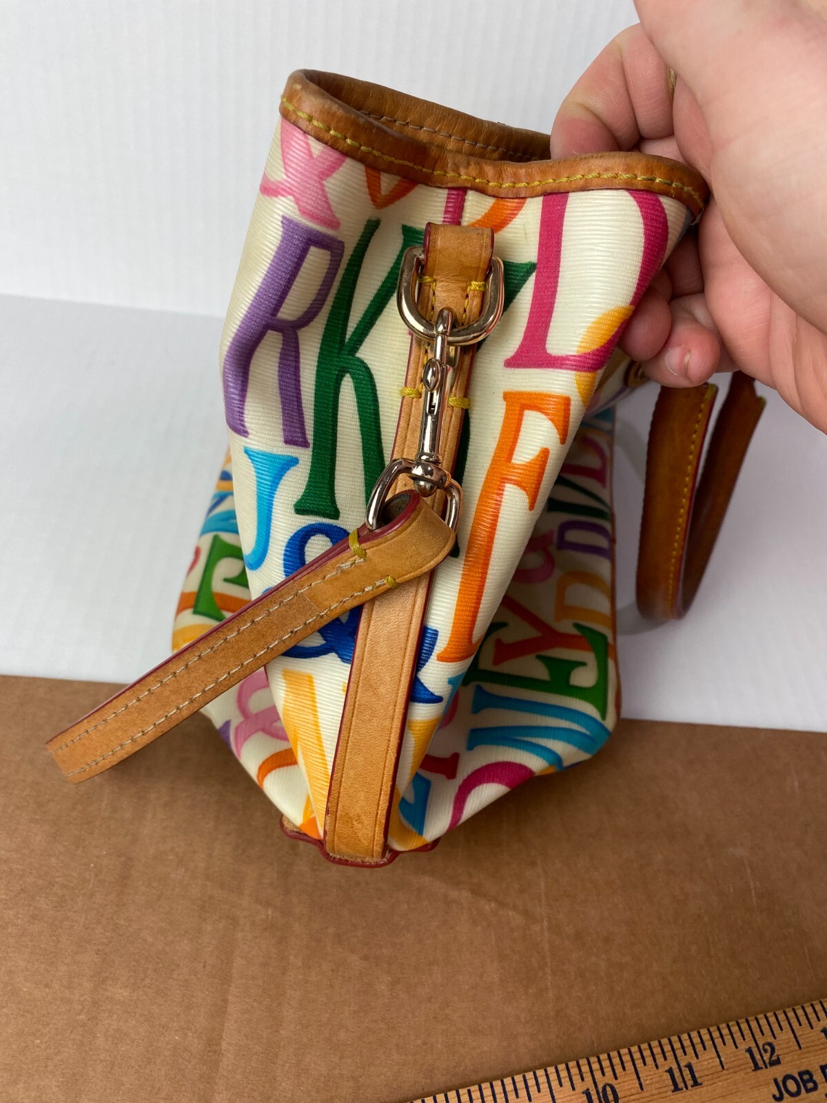 Dooney Bourke Rainbow Logo Monogram Retro GRAFICA Graffiti Leather Satchel Bag