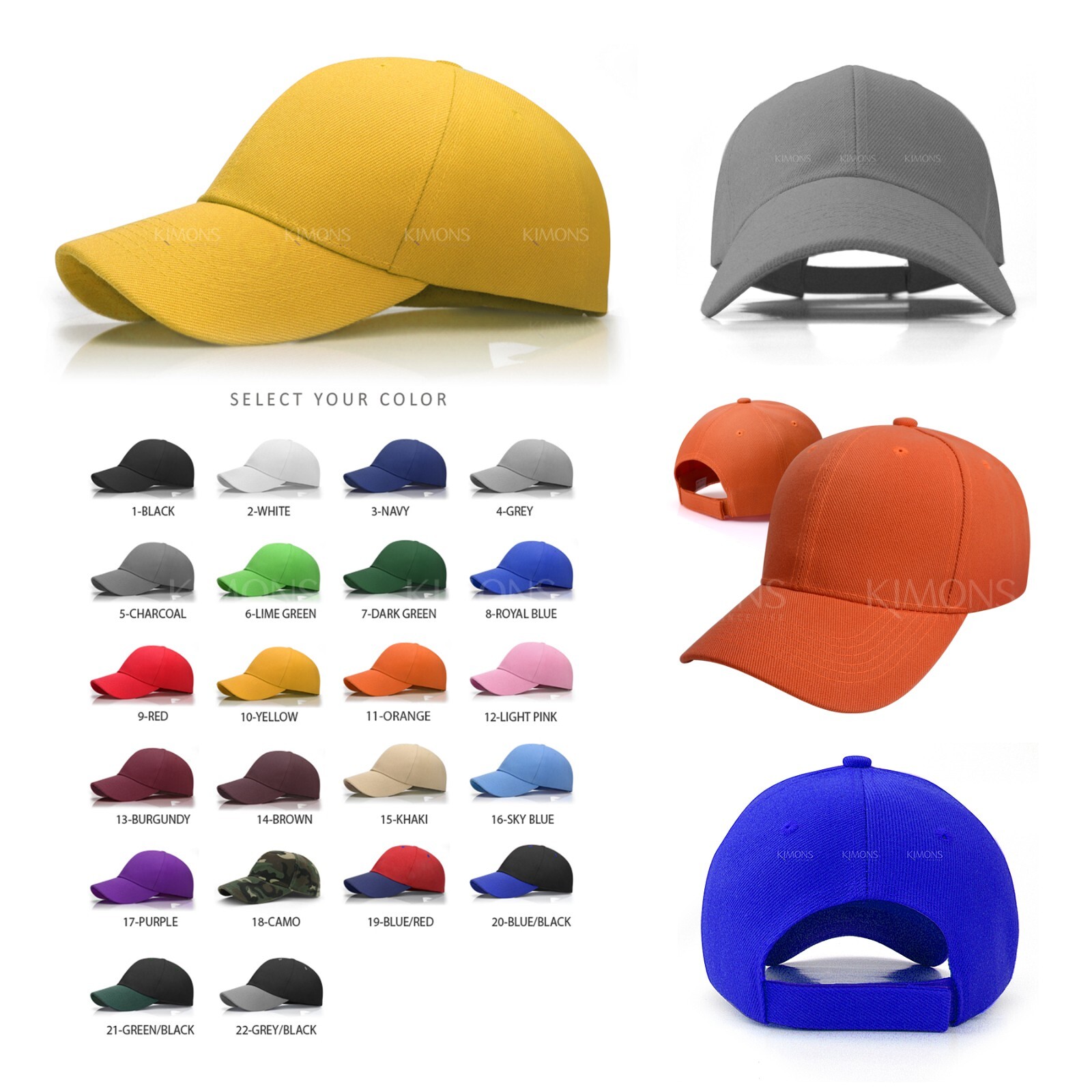 Plain Baseball Cap Solid Color Blank Army Hat Ball Men Women Hook-N-Loop VC wool