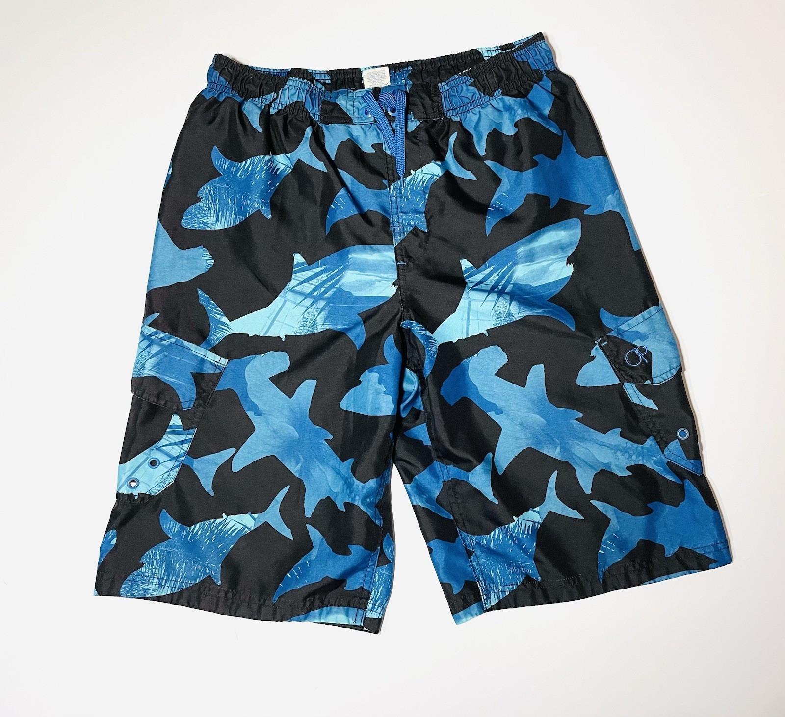Ocean Pacific OP Boys Shark Swim Trunks XL 14-16 Blue Board Shorts