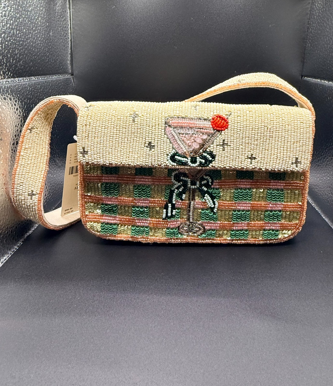 Anthropologie Fiona Beaded Bag Martini Cocktail Food Drink Edition Shoulder Bag