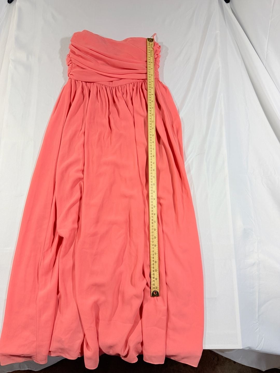 Lulus Strapless Chiffon Maxi Dress in Coral Pink