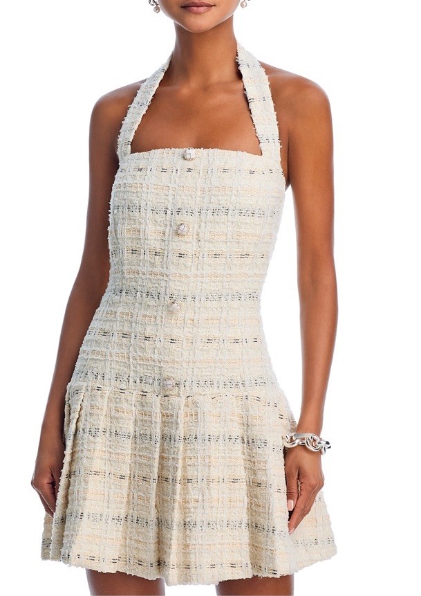NWT Aqua Women’s Ivory Tweed Halter Mini Dress Size M