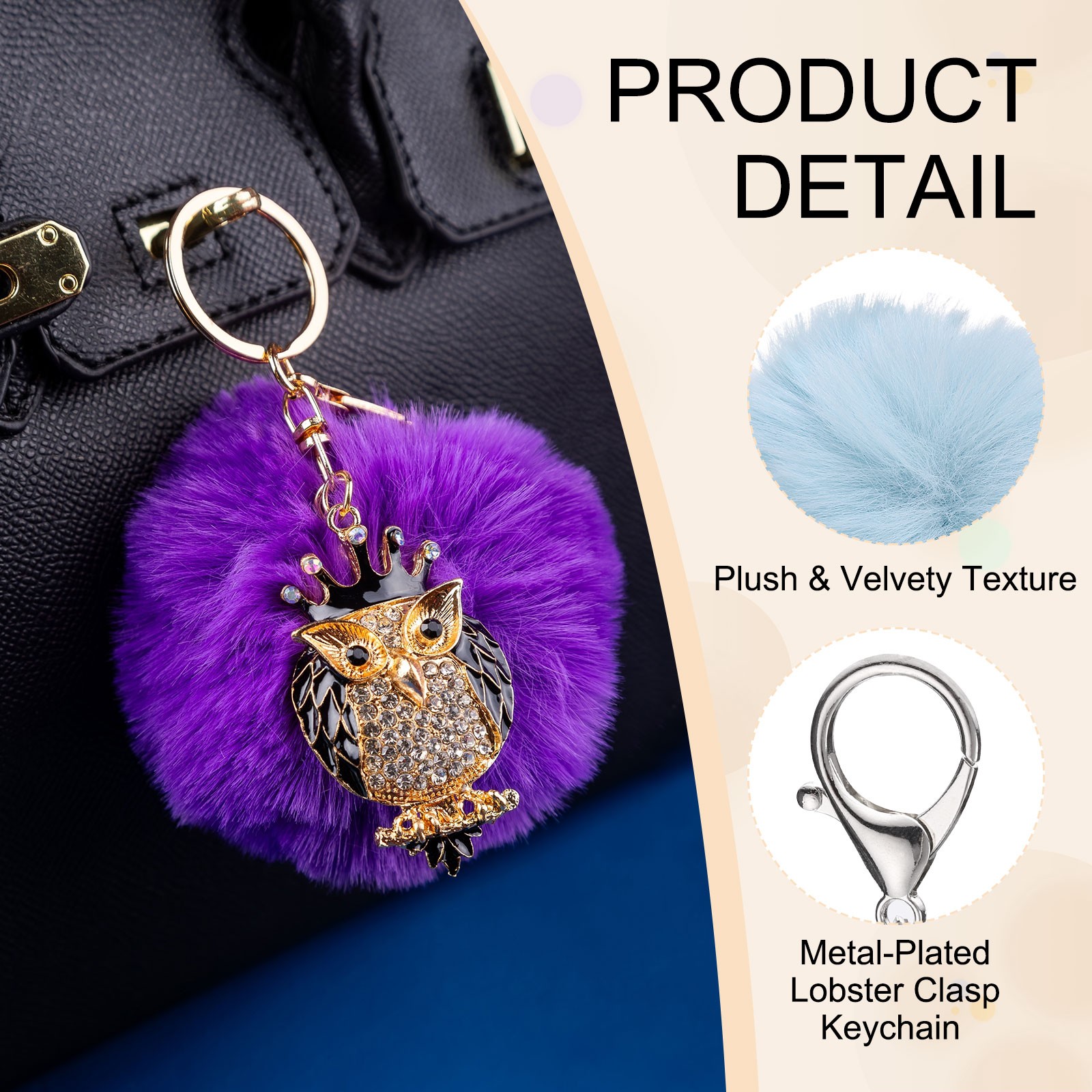 Pom Pom Keychain 8cm Soft Cute Fluffy Ball Key Ring Light Blue
