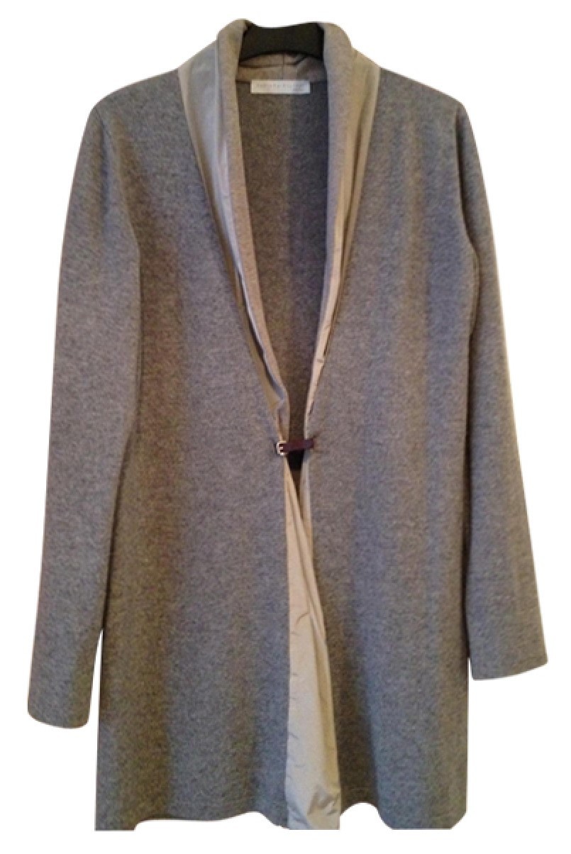 NWT FABIANA FILIPPI Gray Wool Coat with Leather Buckle Size IT46