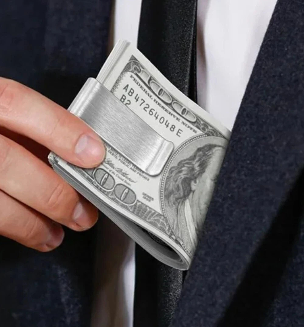 2 Pack Stainless Steel Money Clip Slim Silver Cash Holder Pocket Bill Clip