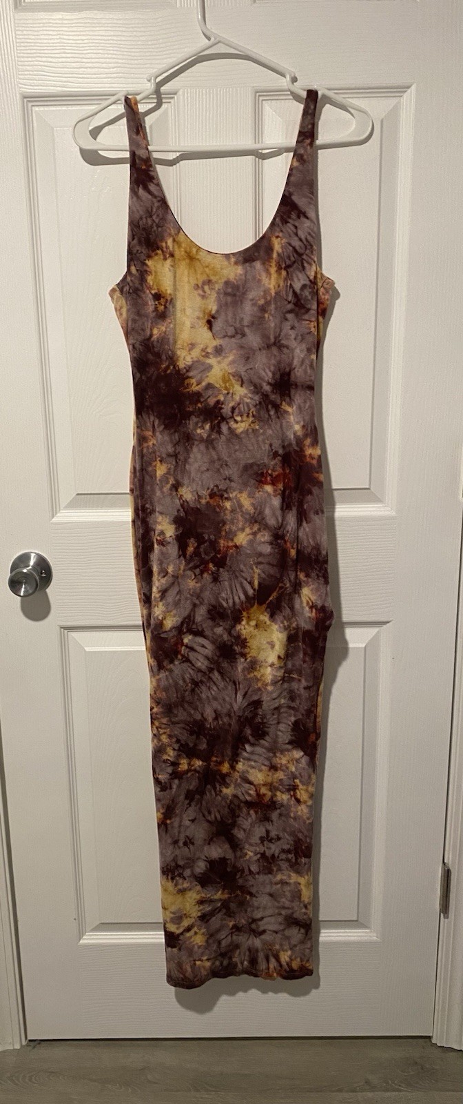 Fashion Nova Women’s XL Tie-Dye Side-Slit Maxi Summer Dress Purple Red Yellow