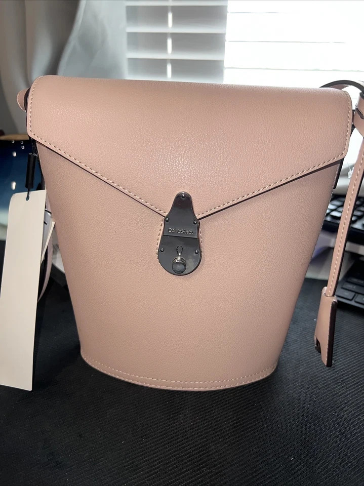 Calvin Klein Lock Leather Bucket Bag, Blossom/Silveeee , NWT (o21)
