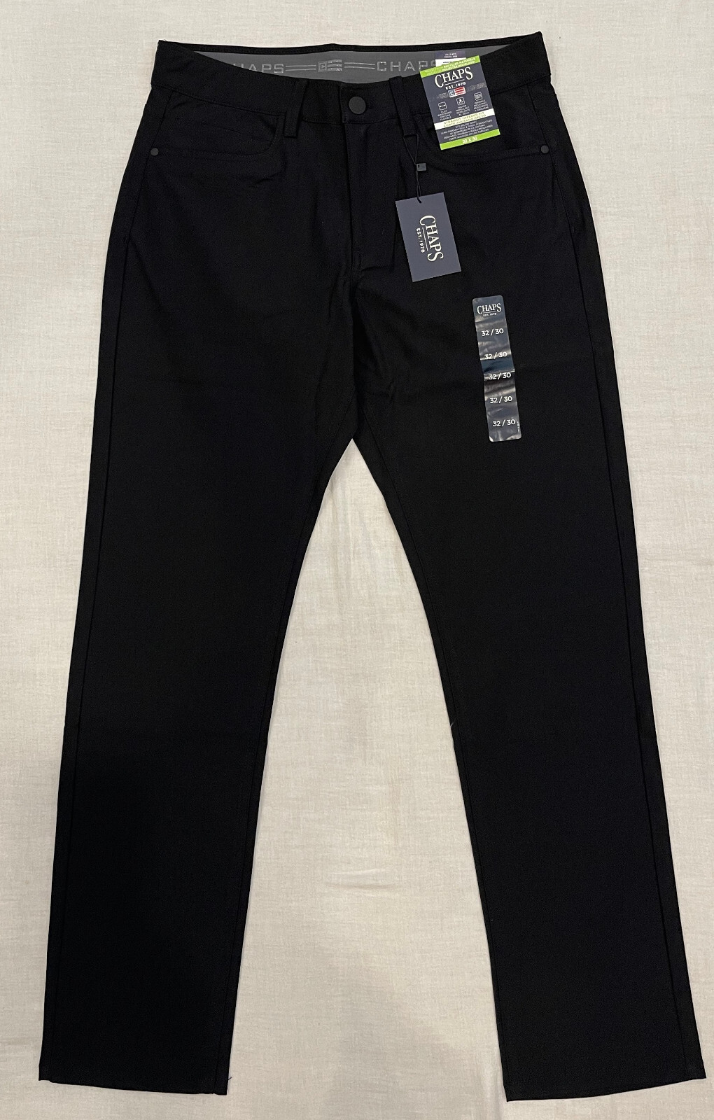 Chaps Mens 5-Pocket Performance Pants Straight Tapered 32X30 Black W32L30