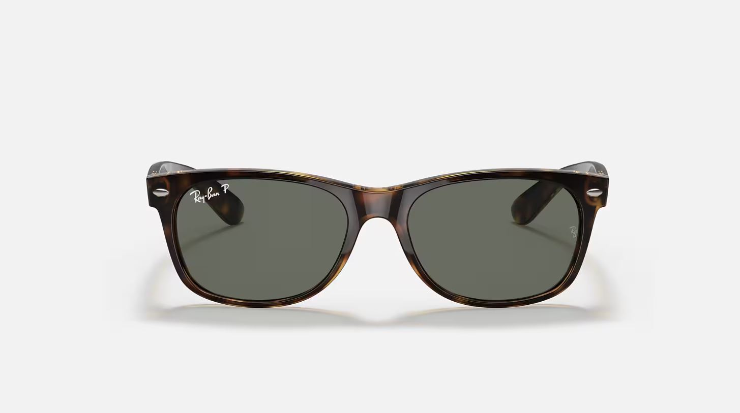 Ray-Ban New Wayfarer Tortoise / Green Polarized 52mm Sunglasses RB2132 902/58 52