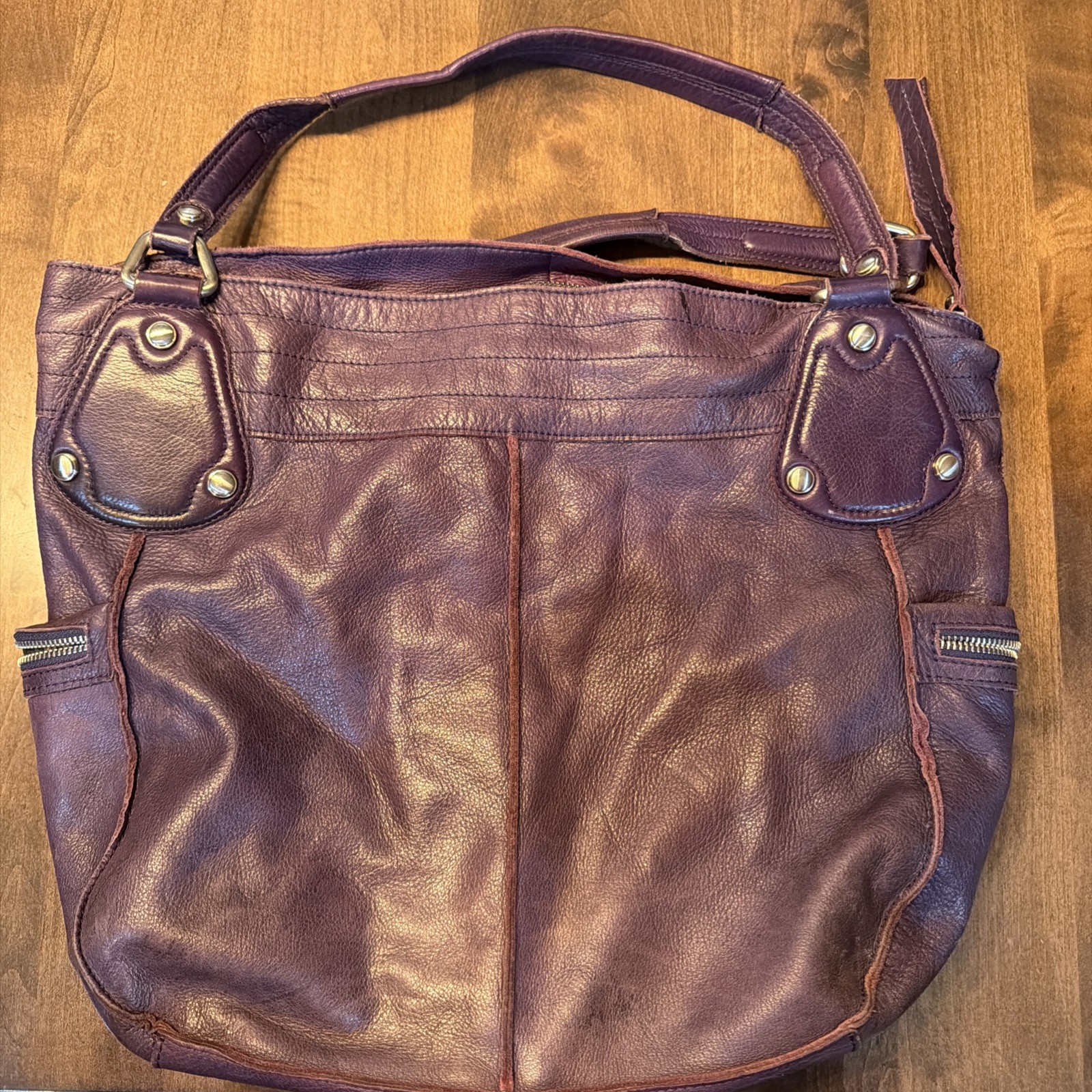 B.Makowsky Leather Double Handle hobo Purse Purple Soft