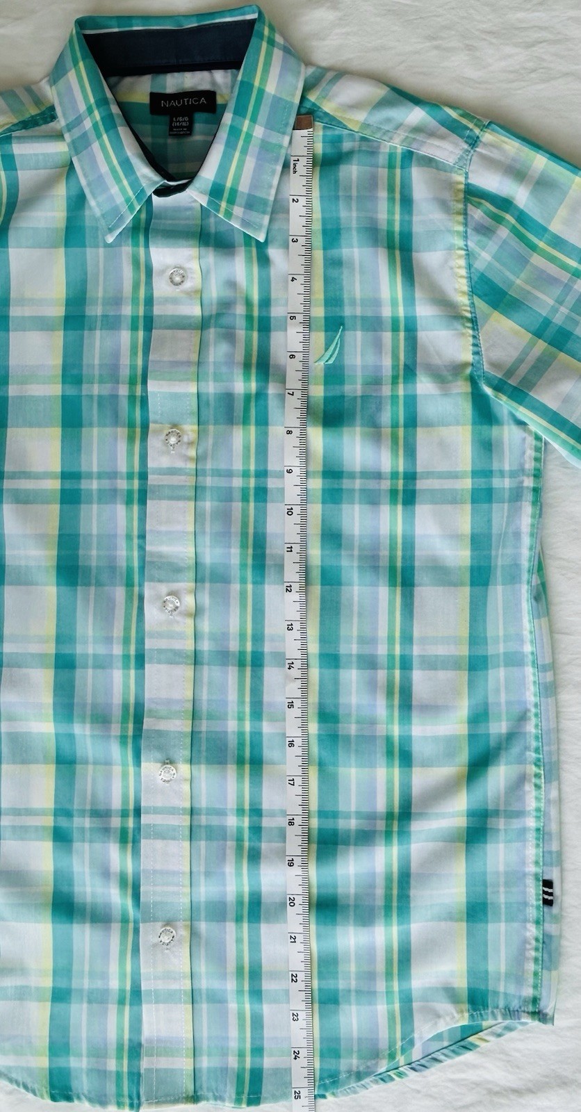 Nautica Boys Plaid Short Sleeve Button-Down Shirt Size L 14-16 New Without Tags