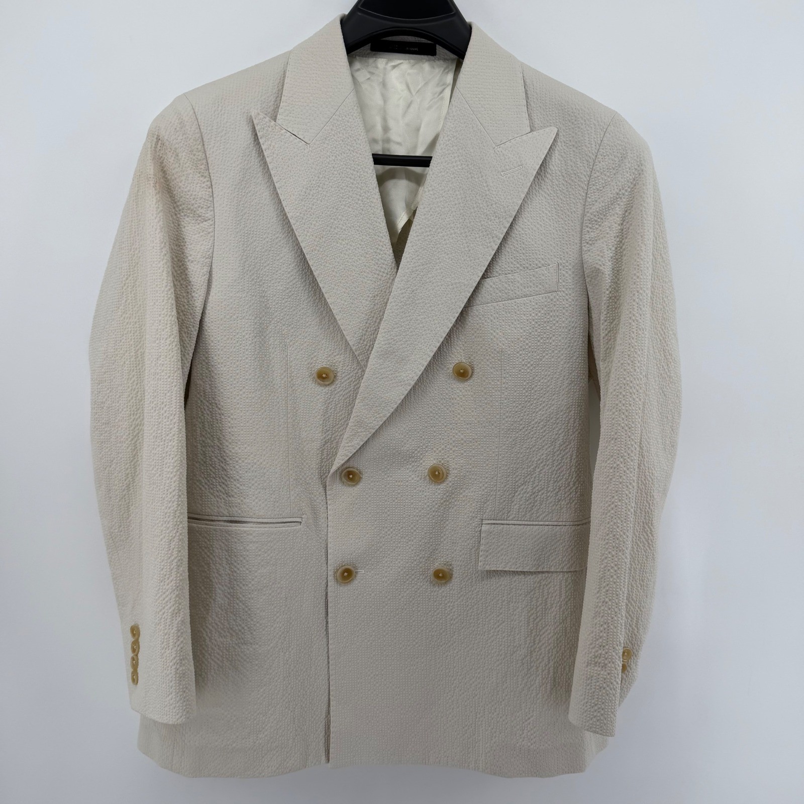 Todd Snyder Blazer Mens 40R Beige Seersucker Double Breasted Peak Lapel Cotton