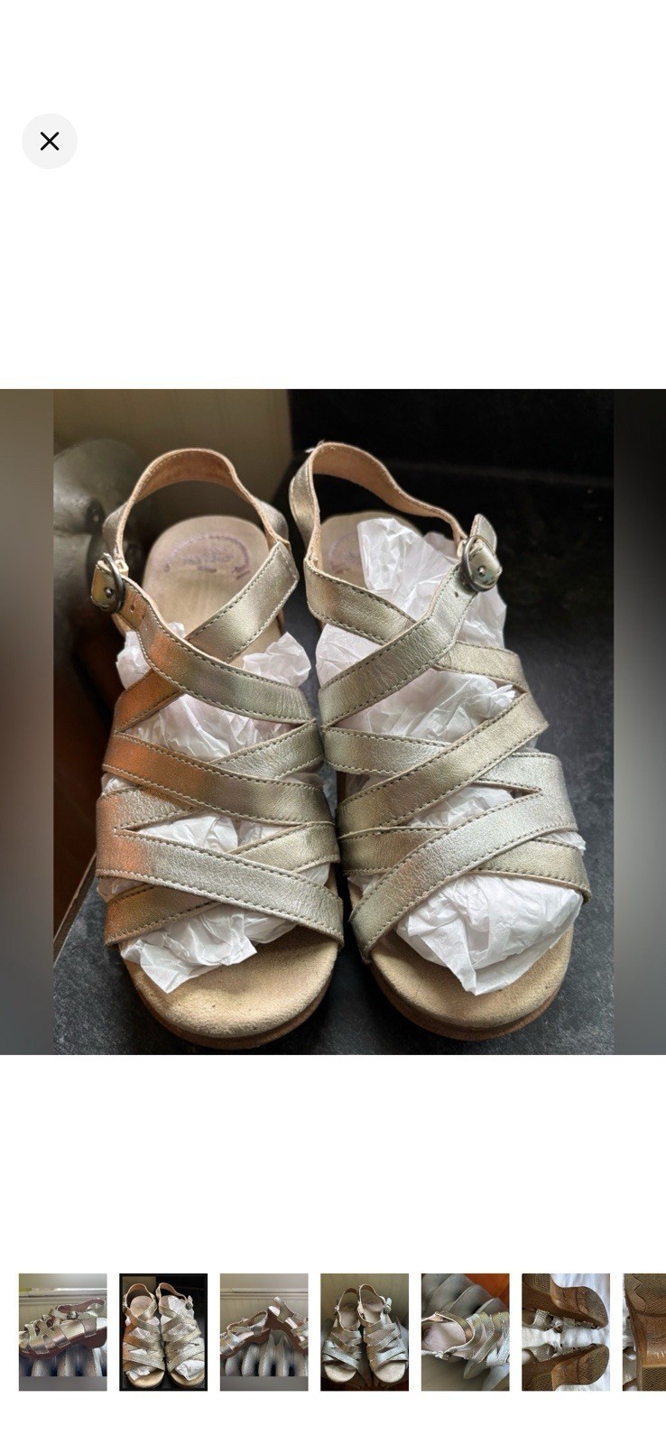 Dansko “Dani” Women’s Silver Leather Strappy Wedge Sandals Buckle Strap 7.5 Std