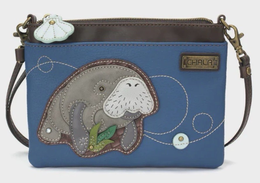 CHALA MANATEE MINI CROSSBODY CELL PHONE PURSE ADJUSTABLE STRAP OCEAN BLUE *flaw