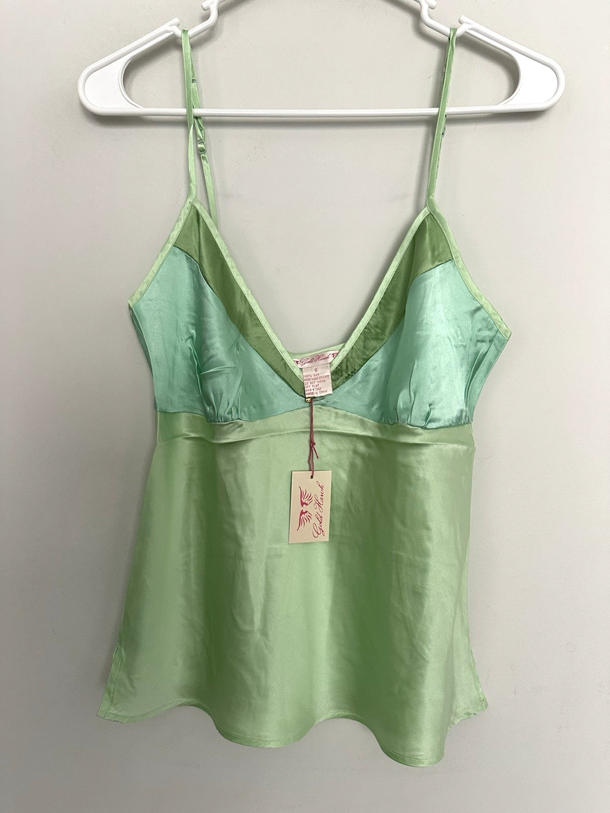 Gold Hawk 100% Silk Two Tone Cami Tank Sherbet Lime Green S NWT $135