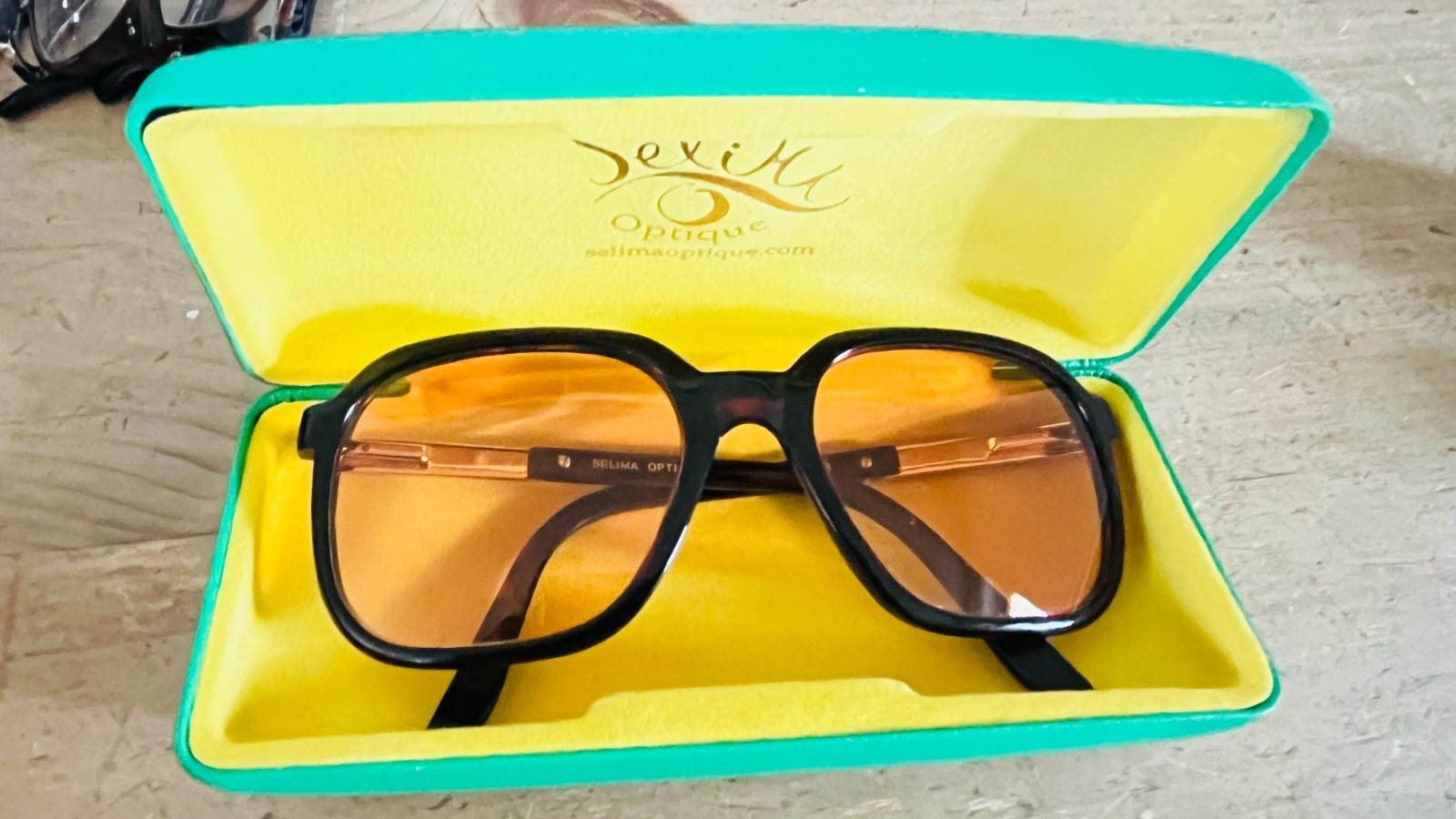 Selima Optique Maestro Sunglasses in Dark Tortoise with Orange Lenses with Case