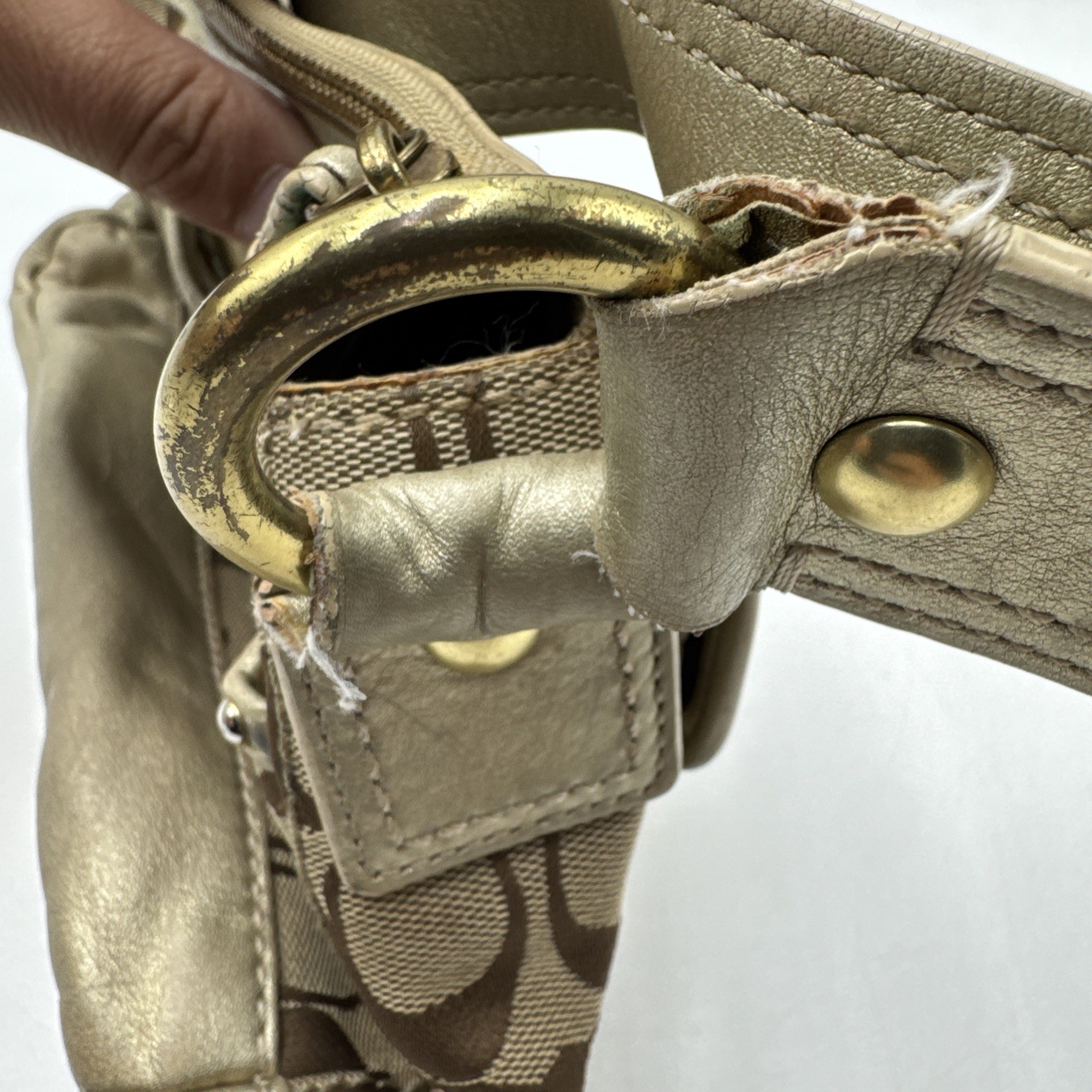 Coach Legacy Double Turnlock Tan Signature C Bag Metallic Gold Y2K # F12869