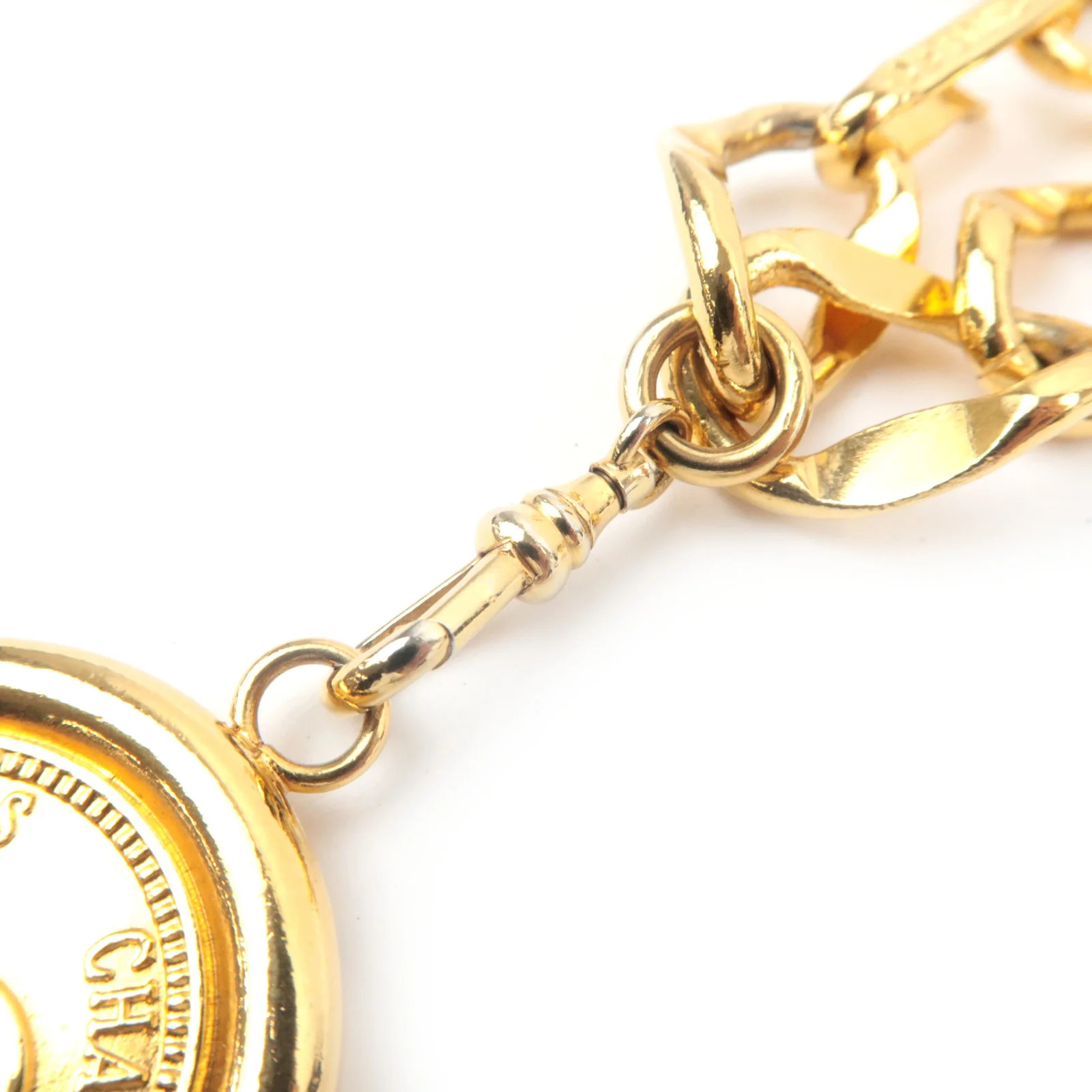 CHANEL Coin Charm Double Chain Belt Waist Around 75cm Gold Color Authentic